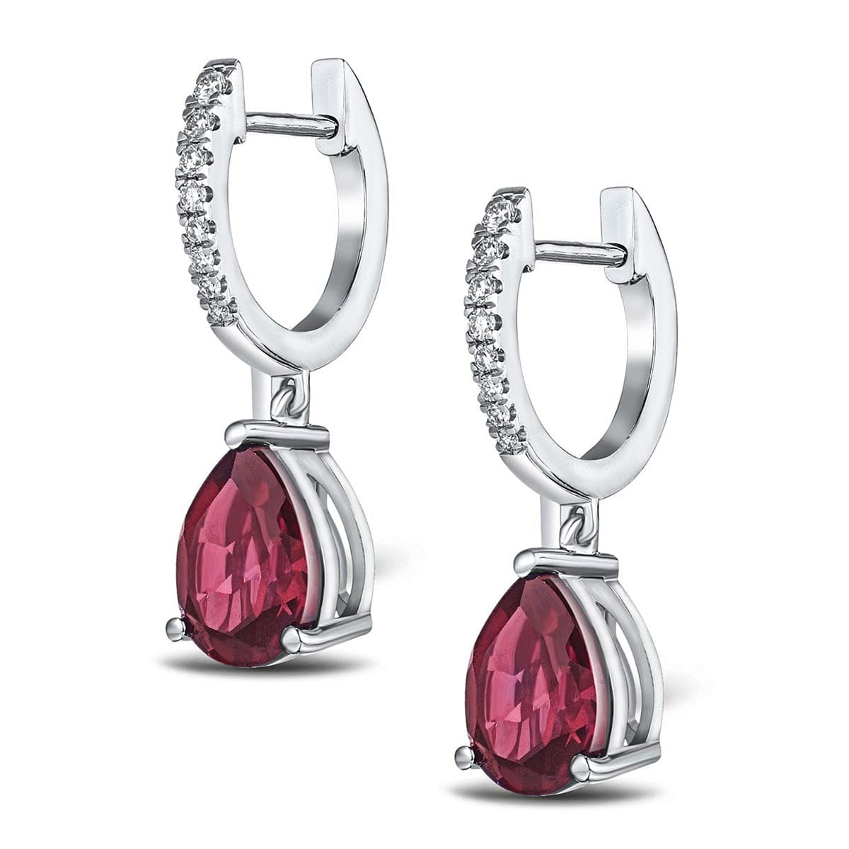 Diamond Astra 6.80ct Lab Ruby and Diamond Drop Pear Cut Earrings in Silver