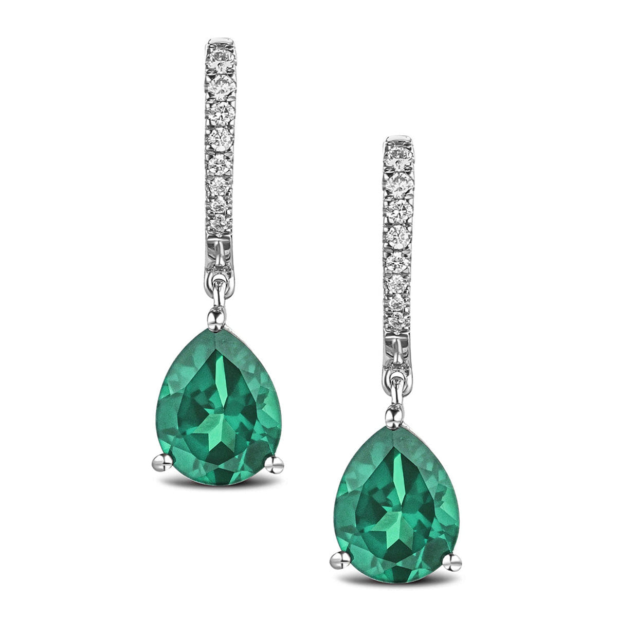 Diamond Astra 4.60ct Lab Emerald and Diamond Drop Pear Cut Earrings in Silver