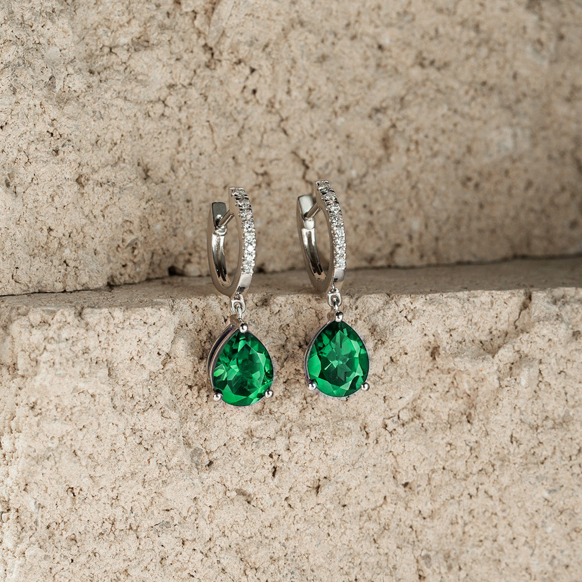 Diamond Astra 4.60ct Lab Emerald and Diamond Drop Pear Cut Earrings in Silver