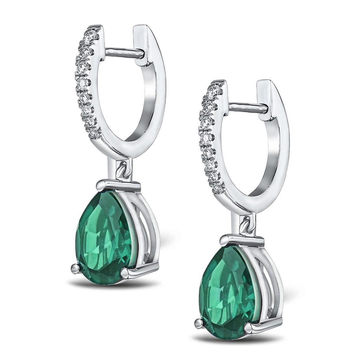 Diamond Astra 4.60ct Lab Emerald and Diamond Drop Pear Cut Earrings in Silver