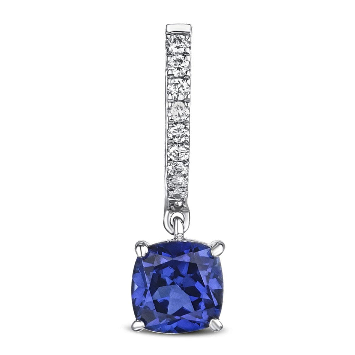 Diamond Astra 4.70t Lab Sapphire and Diamond Drop Cushion Cut Earrings in Silver
