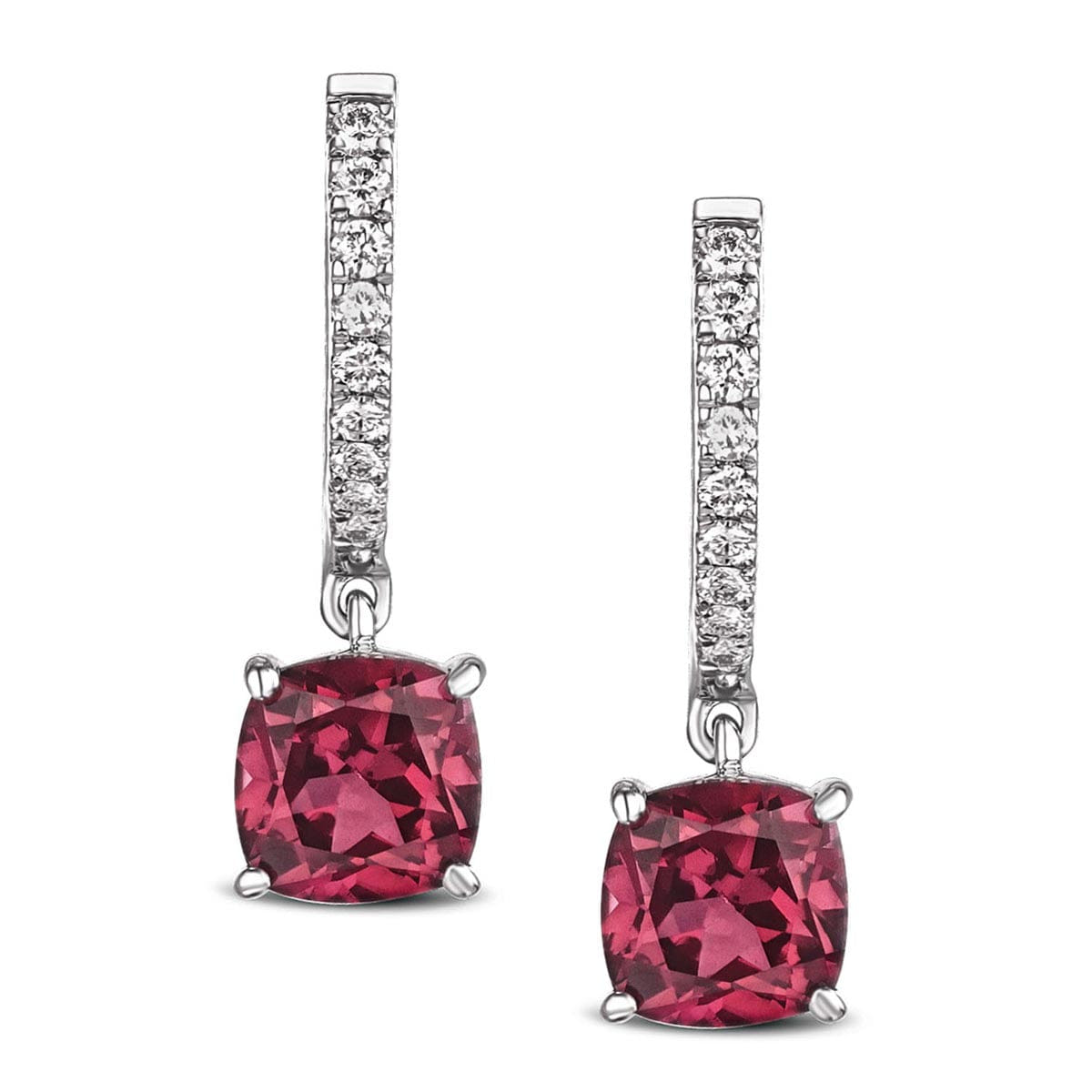 Diamond Astra 4.00ct Lab Ruby and Diamond Drop Cushion Cut Earrings in Silver