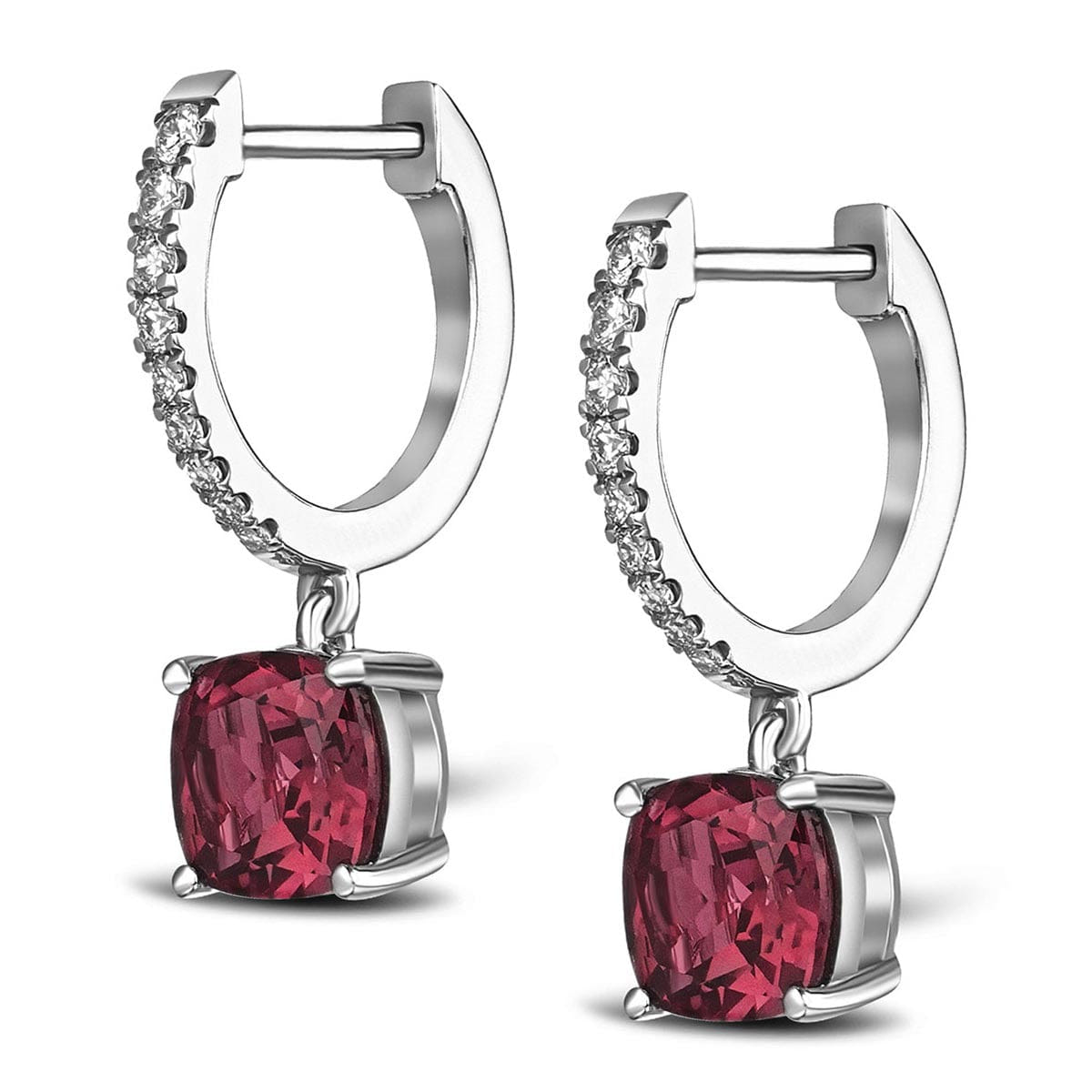 Diamond Astra 4.00ct Lab Ruby and Diamond Drop Cushion Cut Earrings in Silver