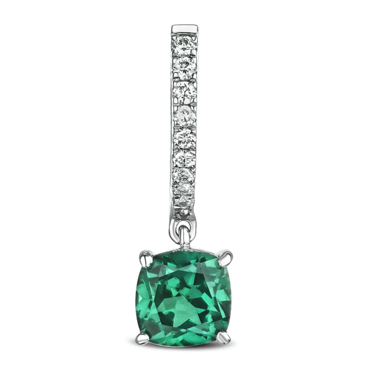 Diamond Astra 3.40ct Lab Emerald and Diamond Drop Cushion Cut Earrings in Silver