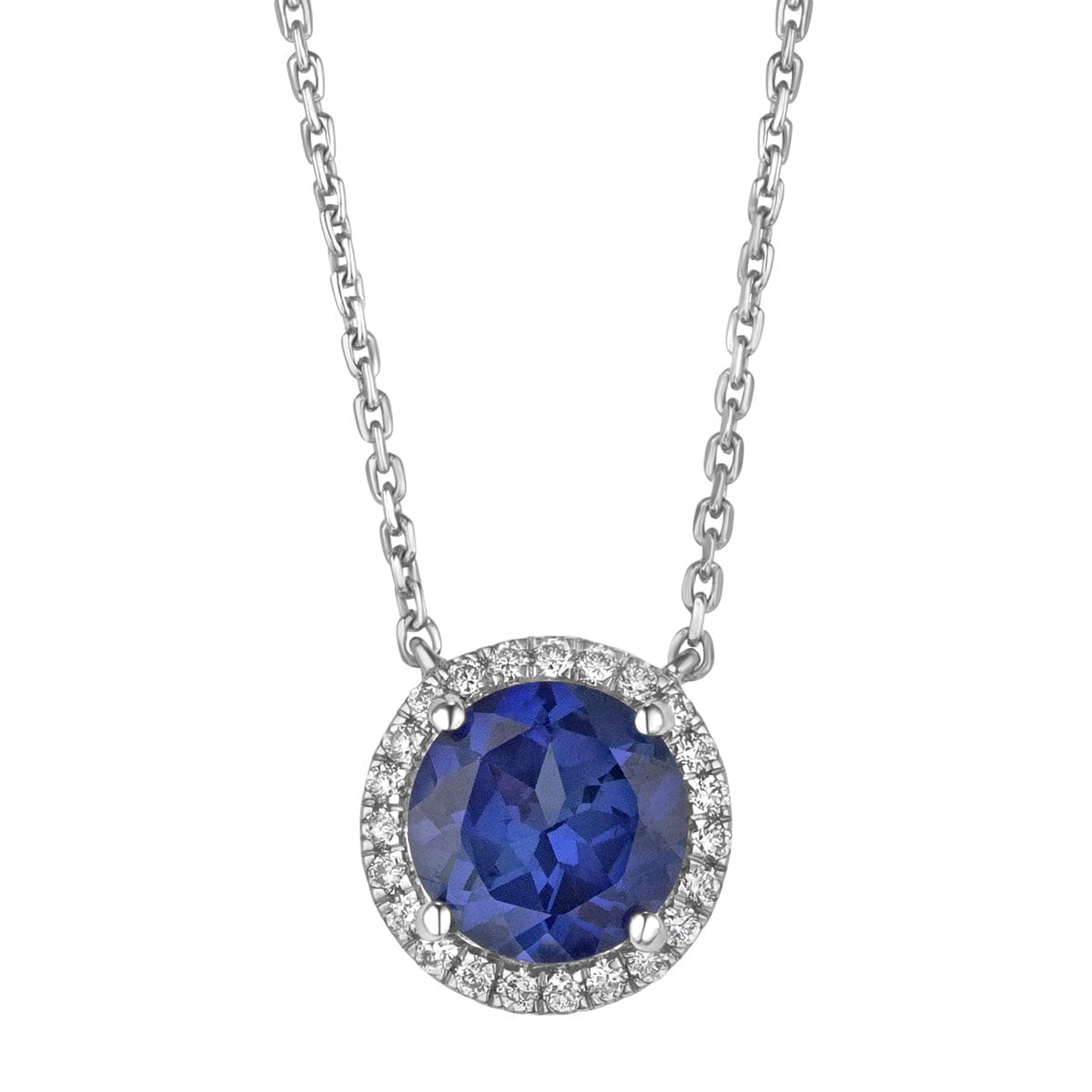 Diamond Astra 3.50ct Lab Sapphire and Diamond Halo Round Cut Necklace in Silver