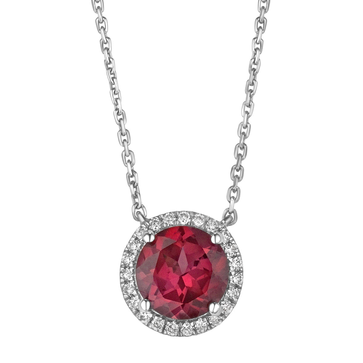 Diamond Astra 3.60ct Lab Ruby and Diamond Halo Round Cut Necklace in Silver