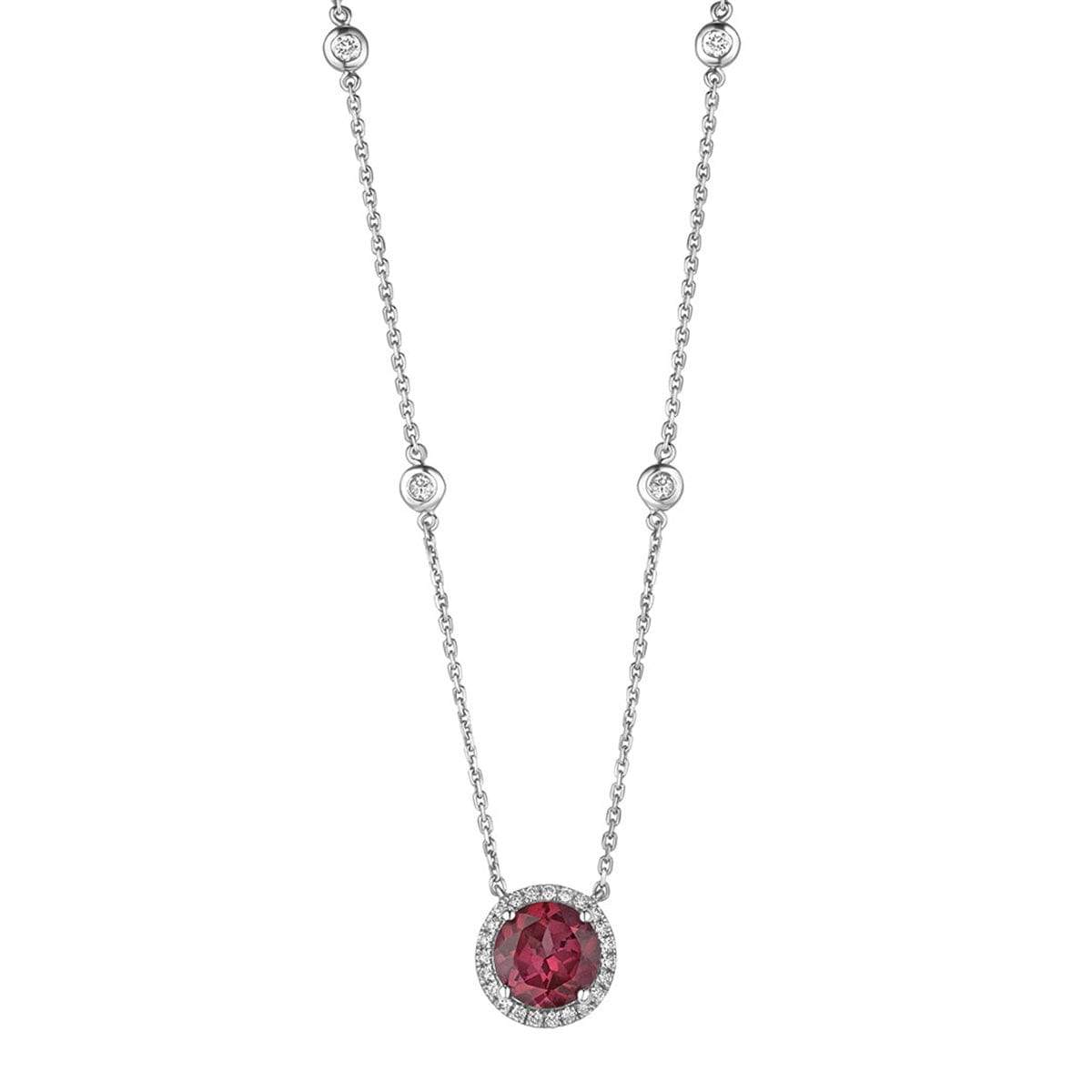 Diamond Astra 3.60ct Lab Ruby and Diamond Halo Round Cut Necklace in Silver