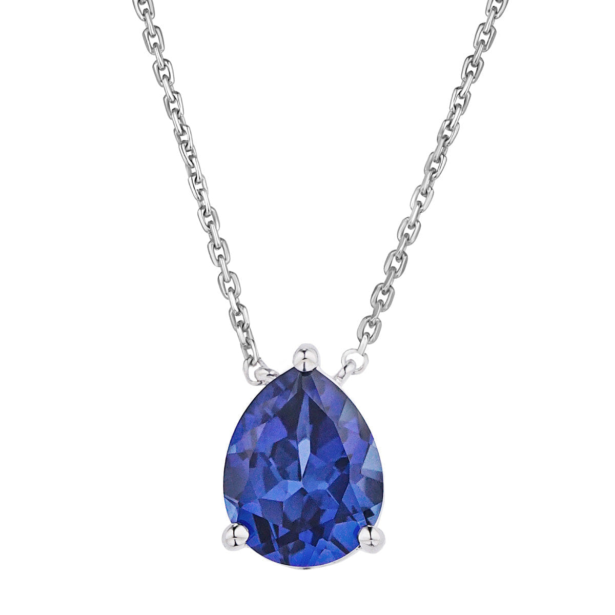 Solitaire Astra 3.20ct Lab Sapphire and Diamond Solitaire Pear Cut Necklace in Silver