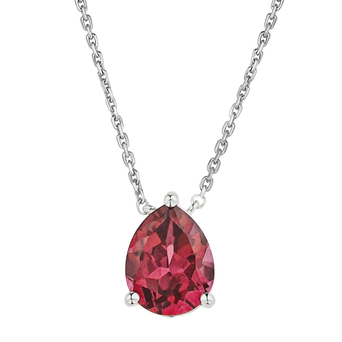 Solitaire Astra 3.50ct Lab Ruby and Diamond Solitaire Pear Cut Necklace in Silver
