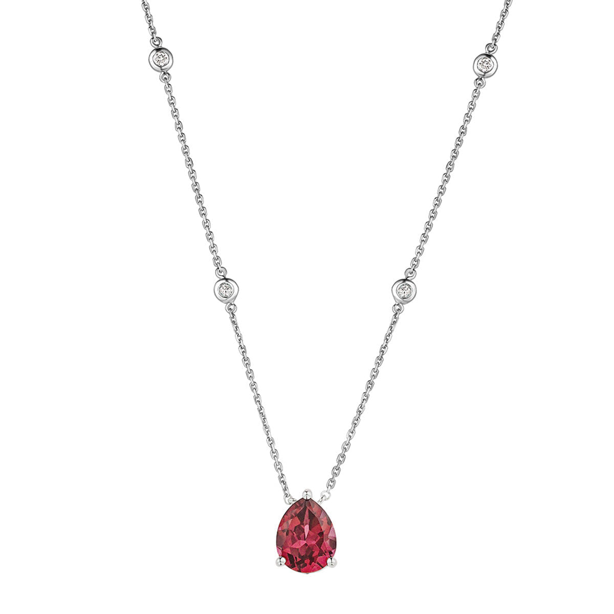Solitaire Astra 3.50ct Lab Ruby and Diamond Solitaire Pear Cut Necklace in Silver