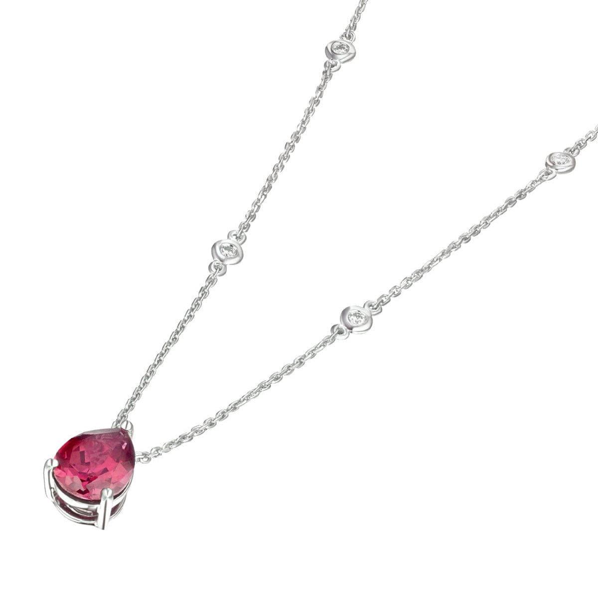 Solitaire Astra 3.50ct Lab Ruby and Diamond Solitaire Pear Cut Necklace in Silver