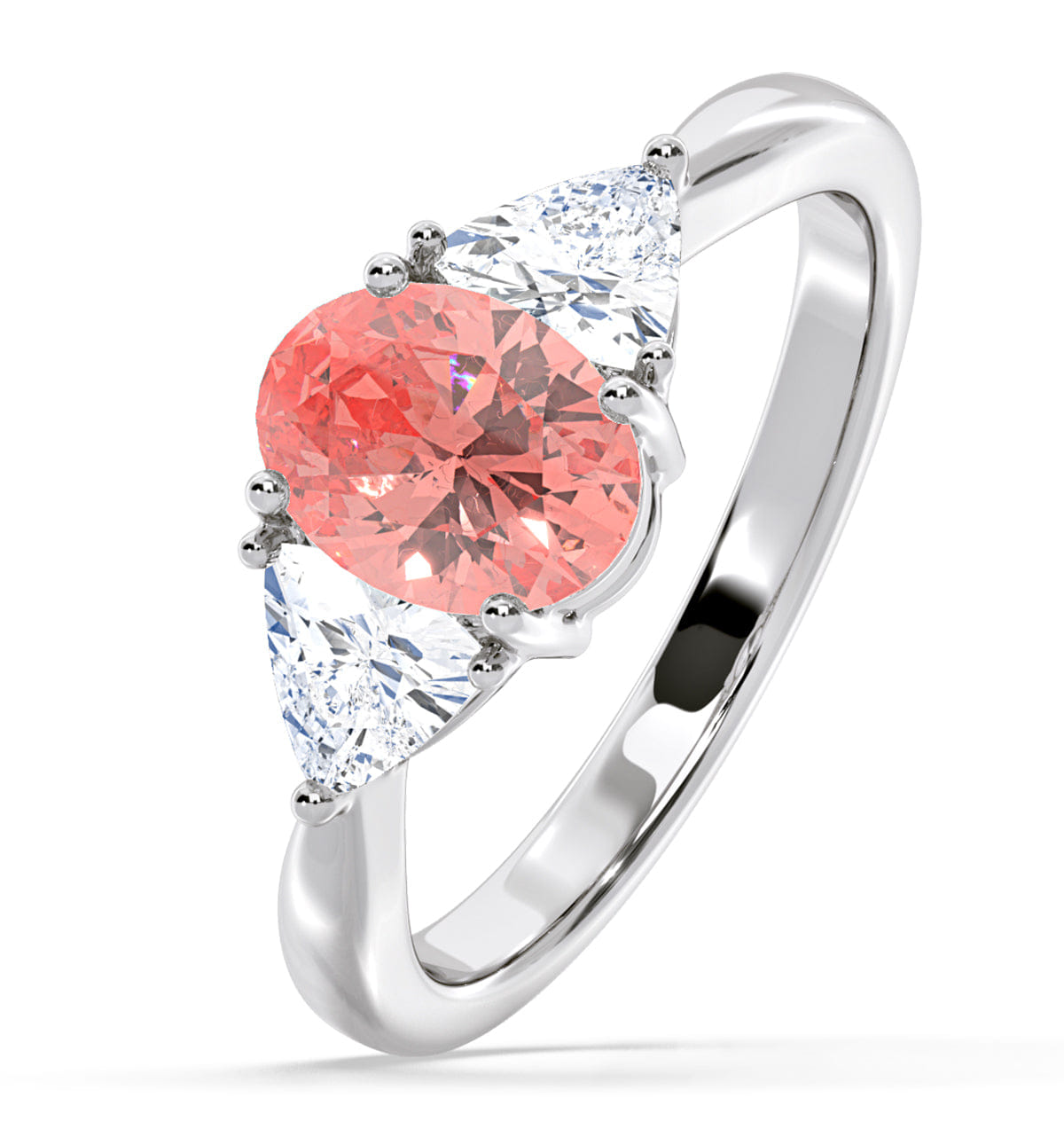 Diamond Dalia Pink Lab Diamond Oval with Trillions 1.70ct Ring in Platinum - Elara Collection