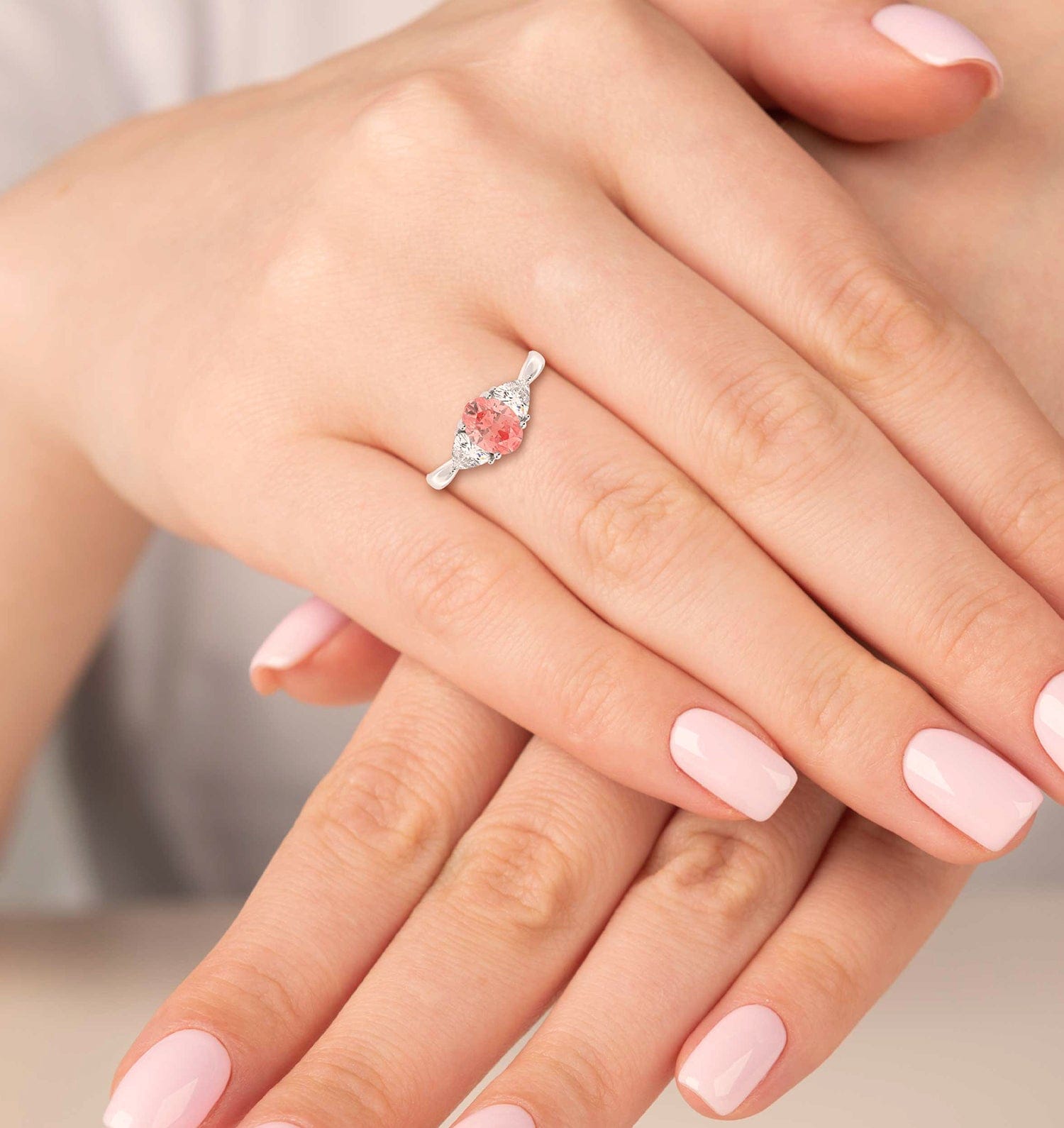 Diamond Dalia Pink Lab Diamond Oval with Trillions 1.70ct Ring in Platinum - Elara Collection