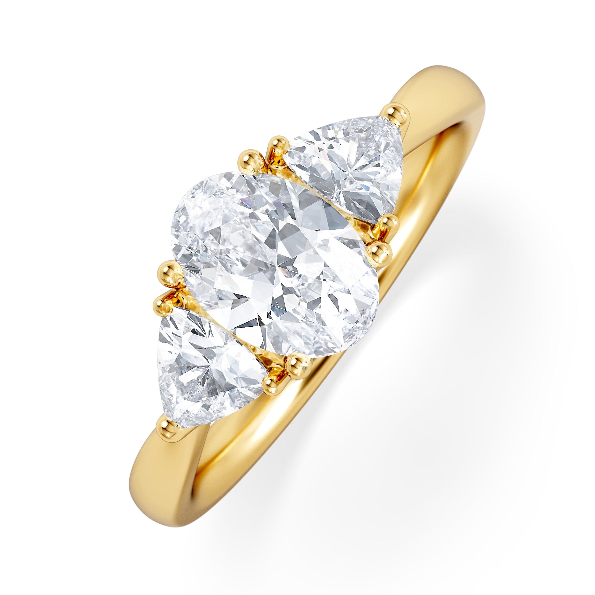 Diamond Dalia Lab Diamond Oval with Trillions 1.70ct Ring in 18K Yellow Gold F/VS1