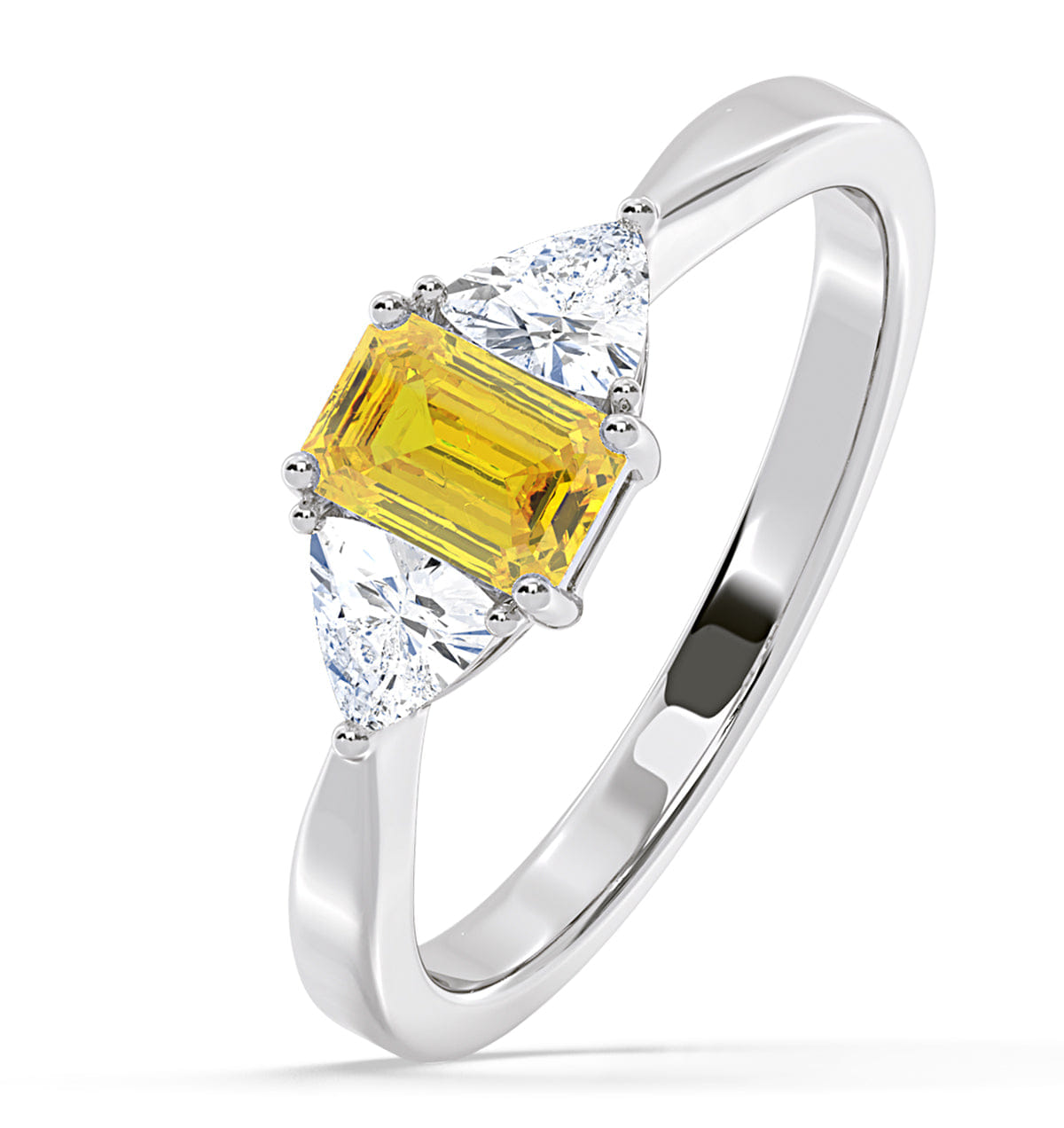 Diamond Aurora Yellow Lab Diamond Emerald Cut and Trillion 1.00ct Ring in Platinum - Elara Collection