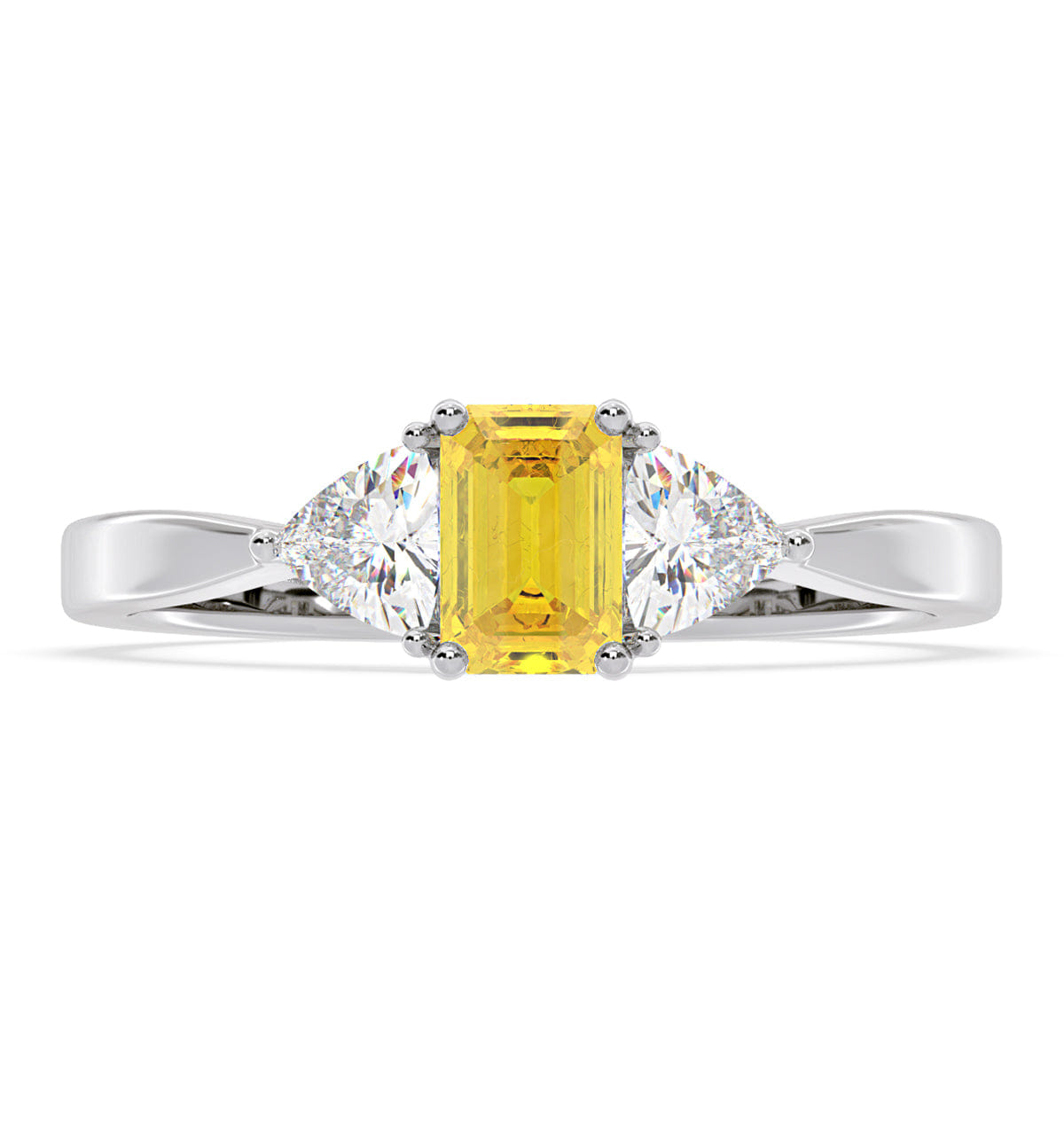 Diamond Aurora Yellow Lab Diamond Emerald Cut and Trillion 1.00ct Ring in Platinum - Elara Collection