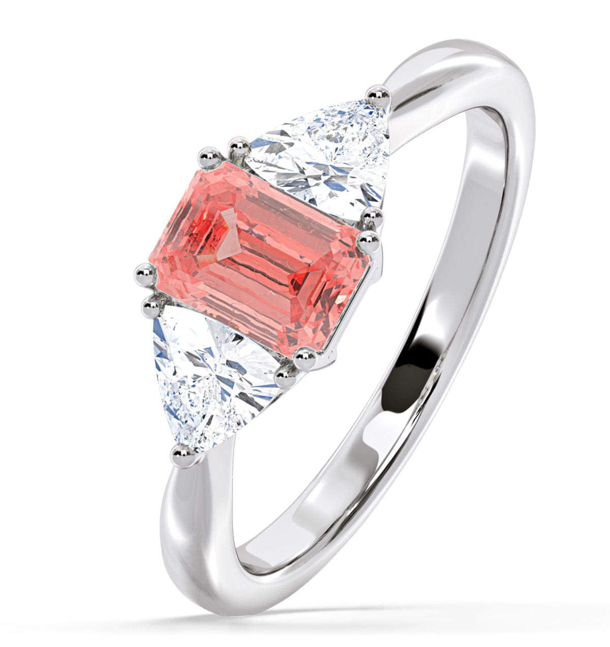 Diamond Aurora Pink Lab Diamond Emerald Cut and Trillion 1.70ct Ring in Platinum - Elara Collection