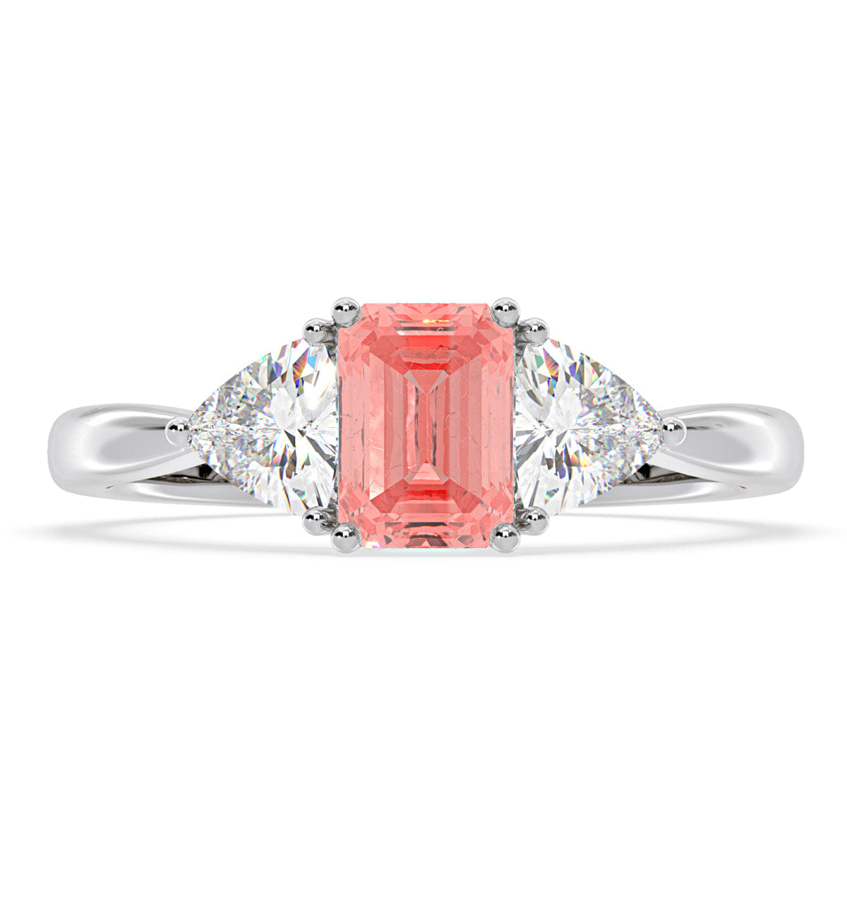 Diamond Aurora Pink Lab Diamond Emerald Cut and Trillion 1.70ct Ring in Platinum - Elara Collection