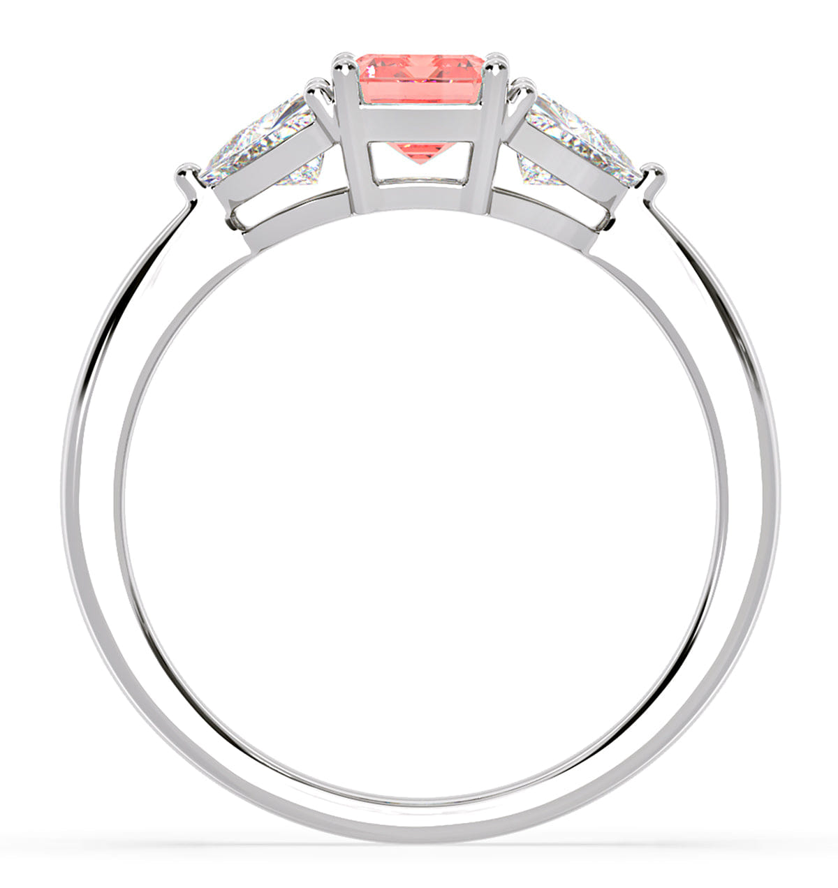Diamond Aurora Pink Lab Diamond Emerald Cut and Trillion 1.70ct Ring in Platinum - Elara Collection