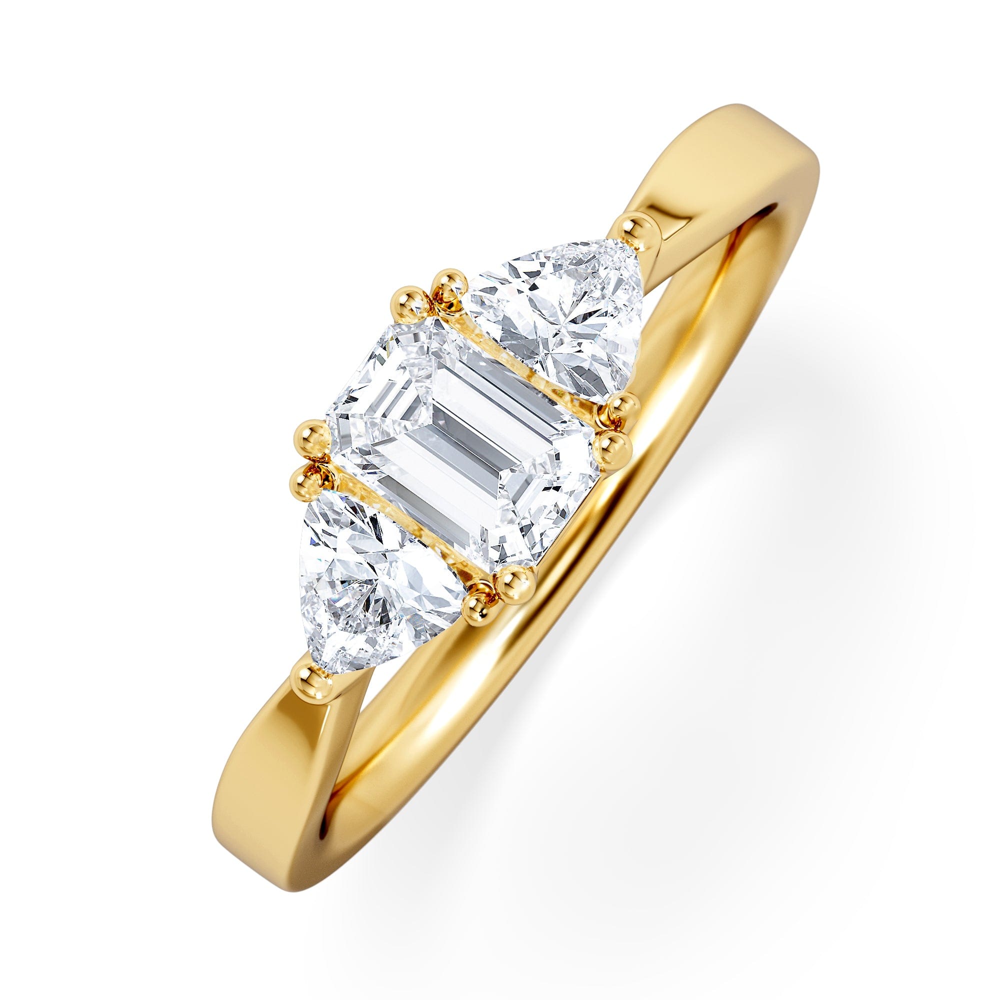 Diamond Aurora Lab Diamond Emerald Cut and Trillion 1.00ct Ring in 18K Gold F/VS1