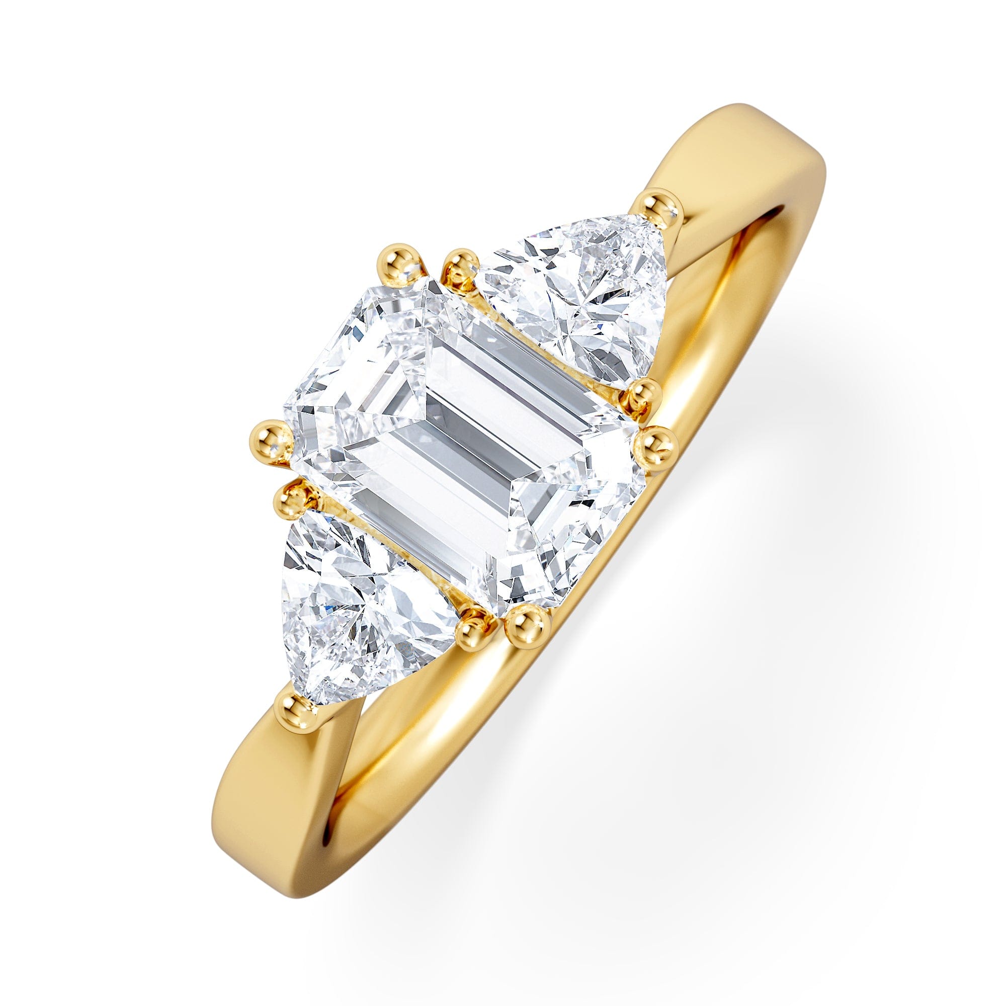 Diamond Aurora Lab Diamond Emerald Cut and Trillion 1.70ct Ring in 18K Gold F/VS1