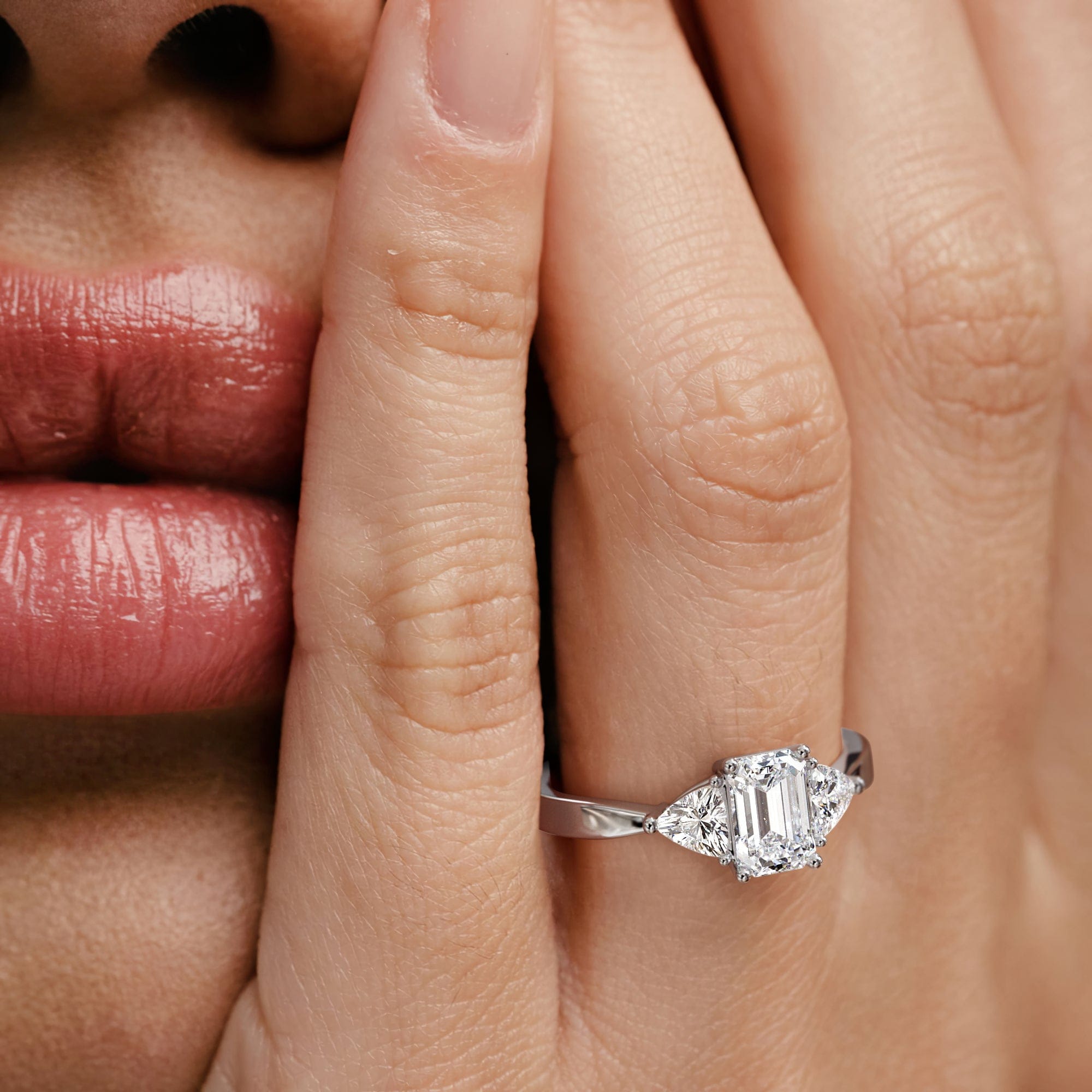 Diamond Aurora Lab Diamond Emerald Cut and Trillion 1.70ct Ring in Platinum F/VS1