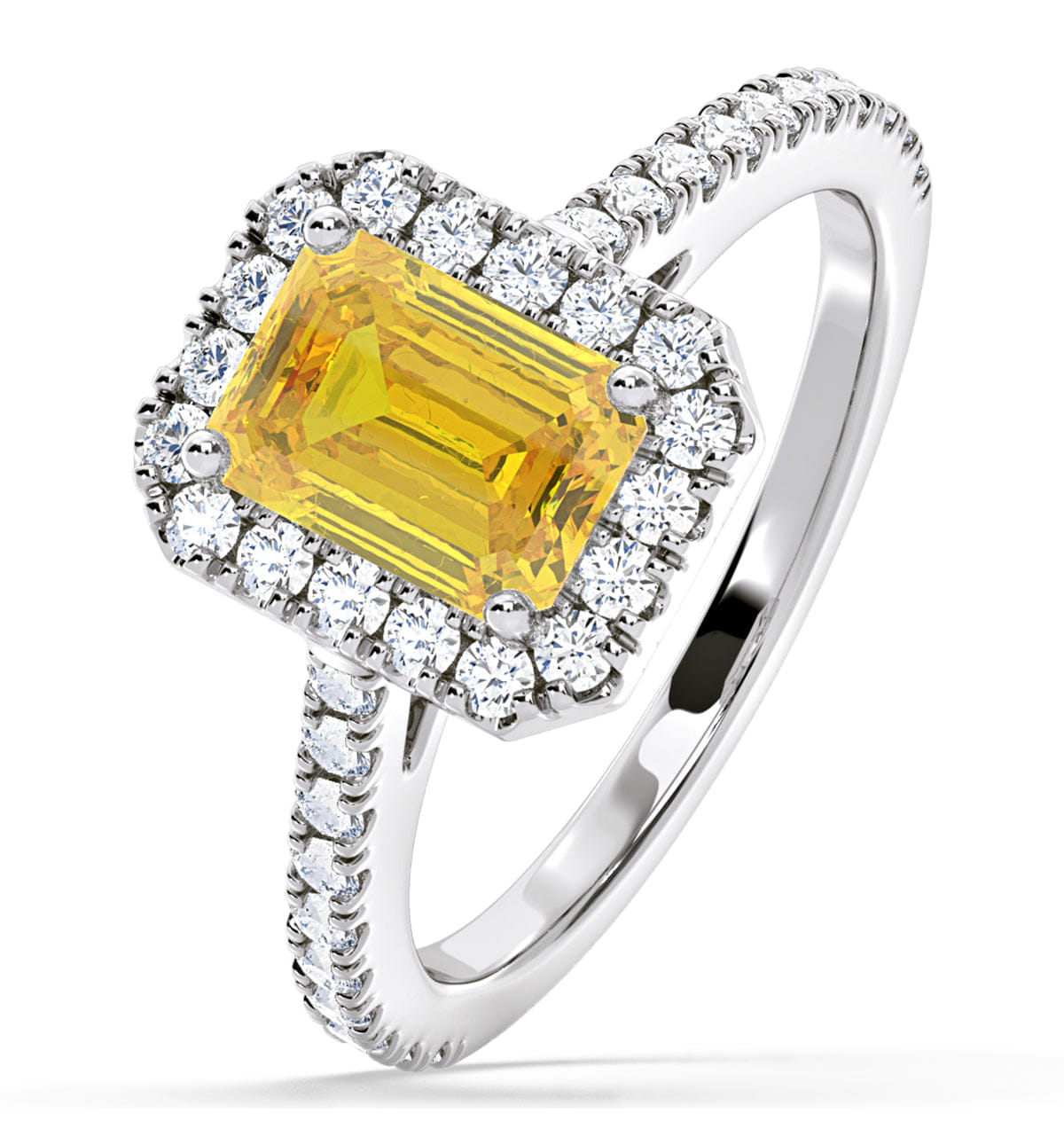 Diamond Annabelle Yellow Lab Diamond 1.65ct Emerald Cut Halo Ring in Platinum - Elara Collection