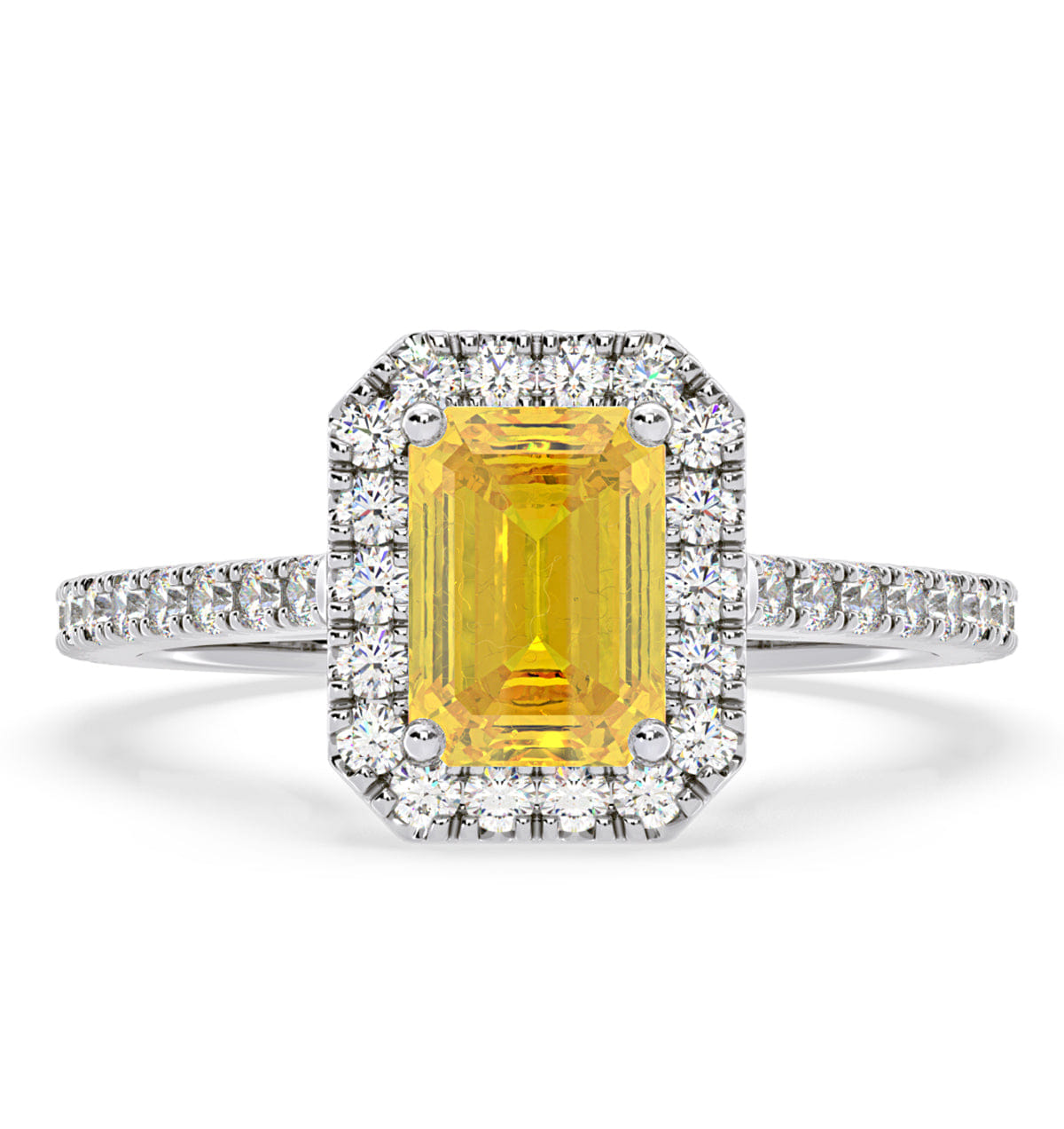 Diamond Annabelle Yellow Lab Diamond 1.65ct Emerald Cut Halo Ring in Platinum - Elara Collection