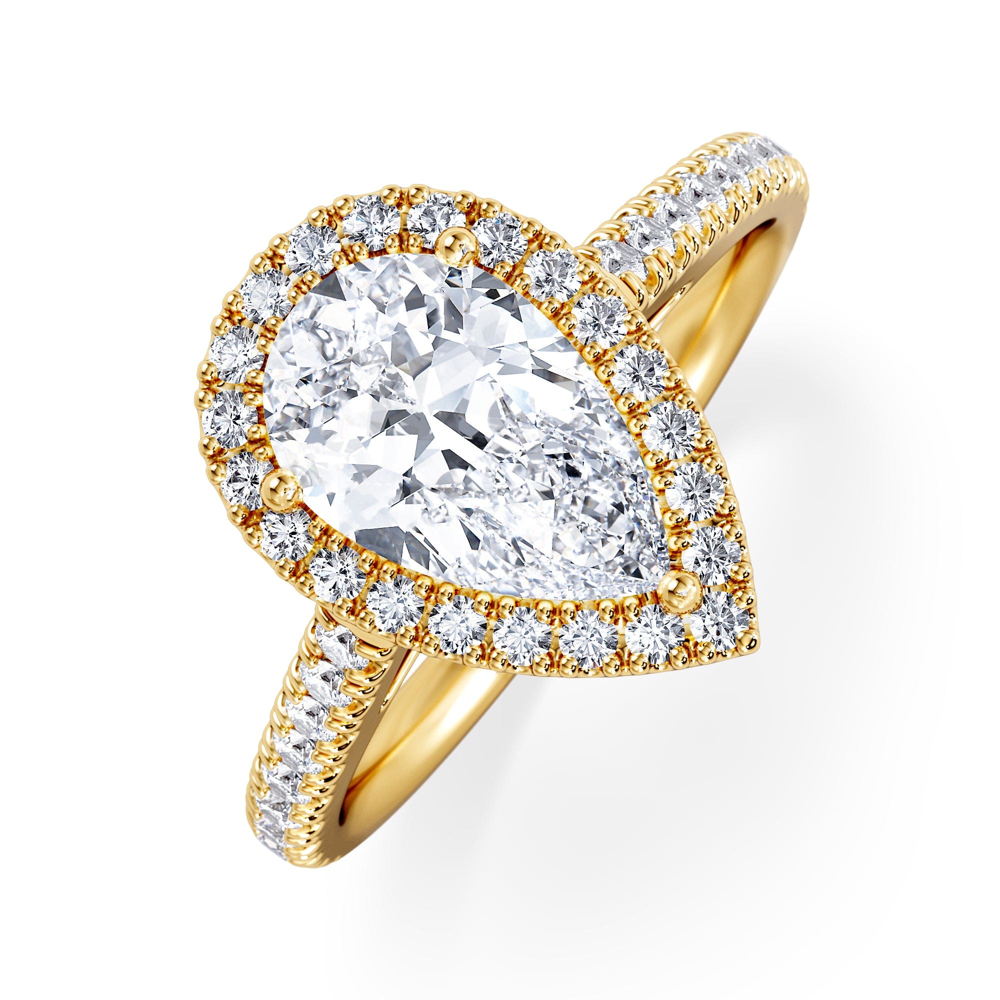 Diamond Diana Lab Diamond Pear Halo Engagement Ring in 18K Gold 2.10ct F/VS1