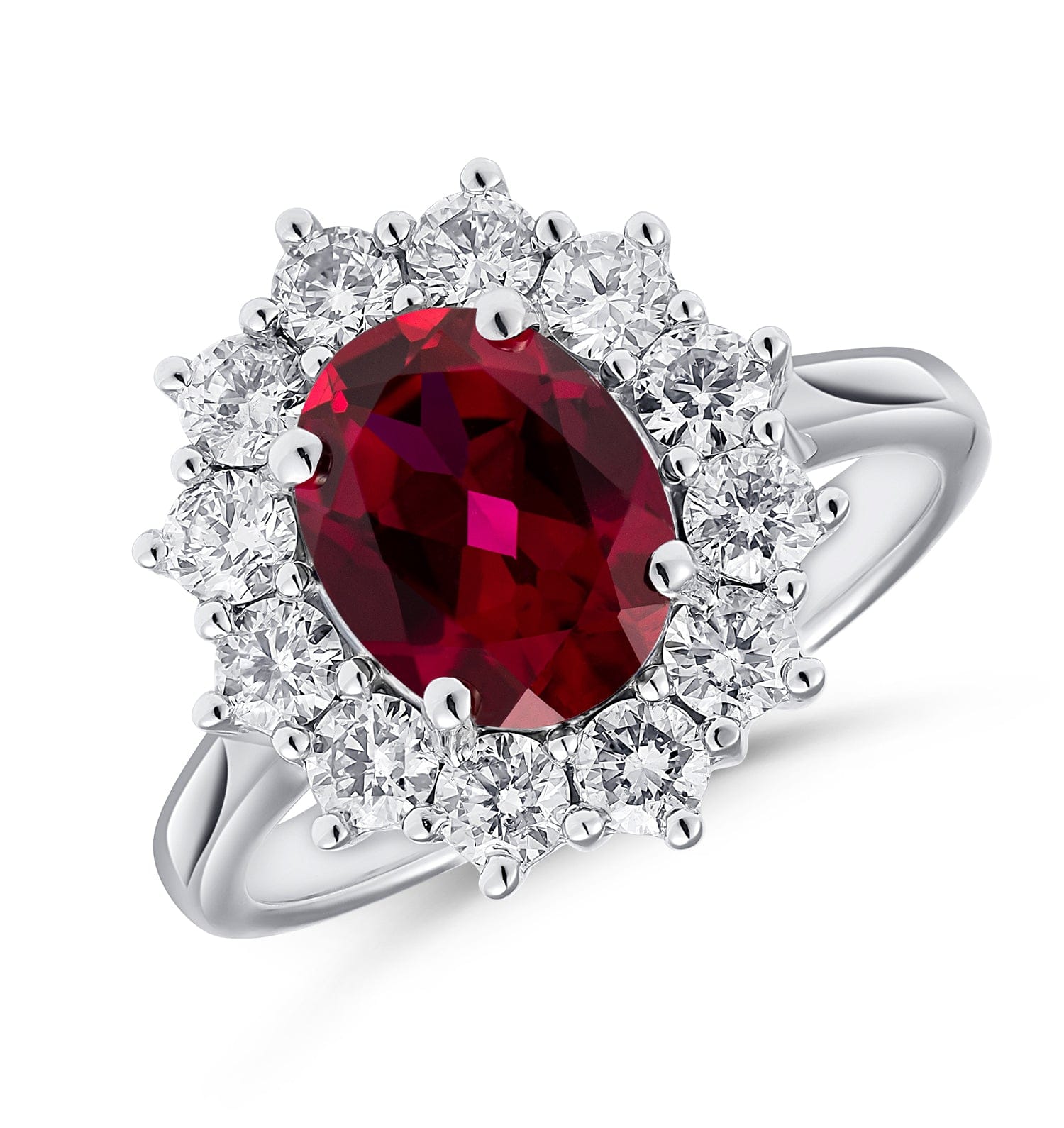 Diamond Lab Ruby 2.40ct and Lab Diamond 1.00ct Cluster Ring in 18K White Gold