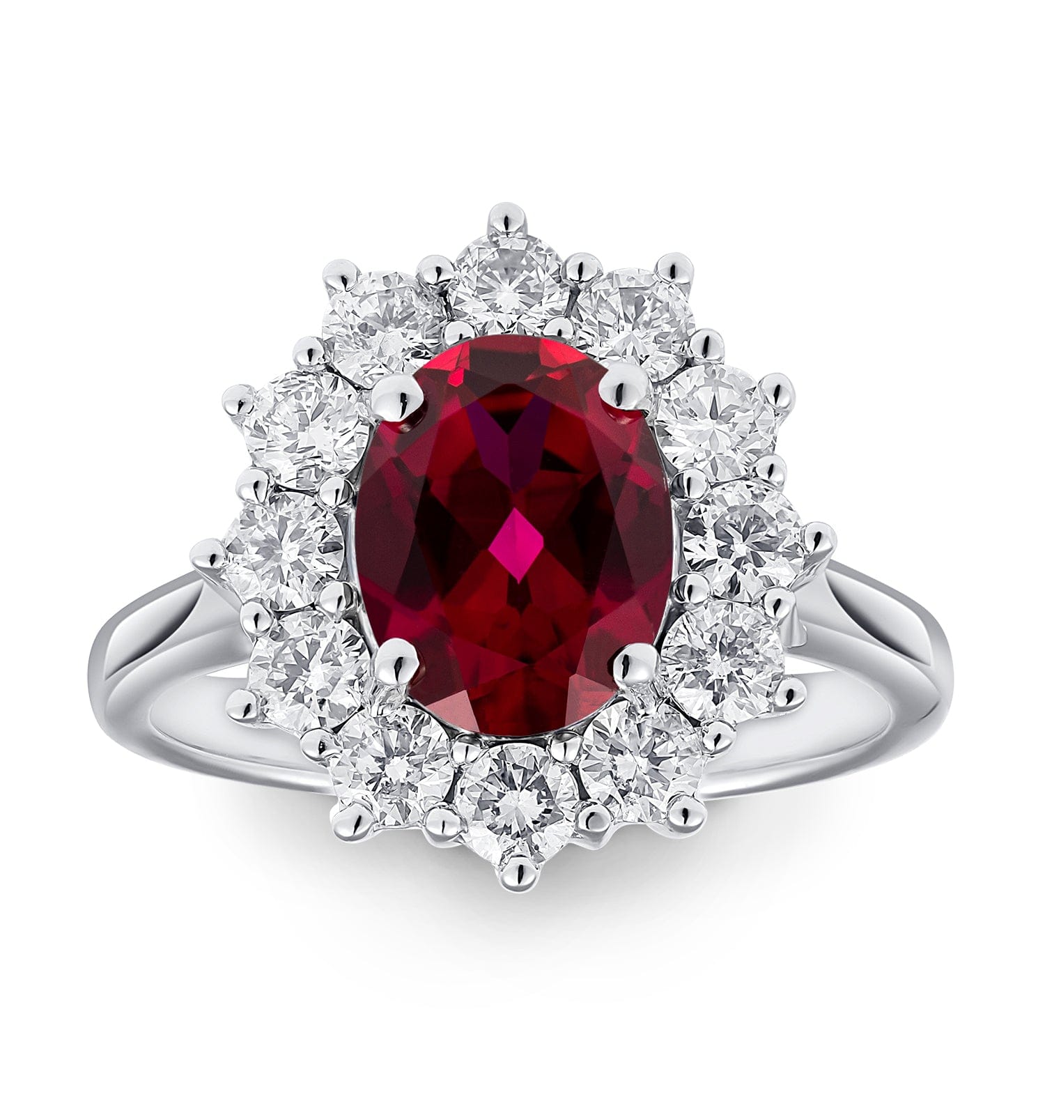 Diamond Lab Ruby 2.40ct and Lab Diamond 1.00ct Cluster Ring in 18K White Gold