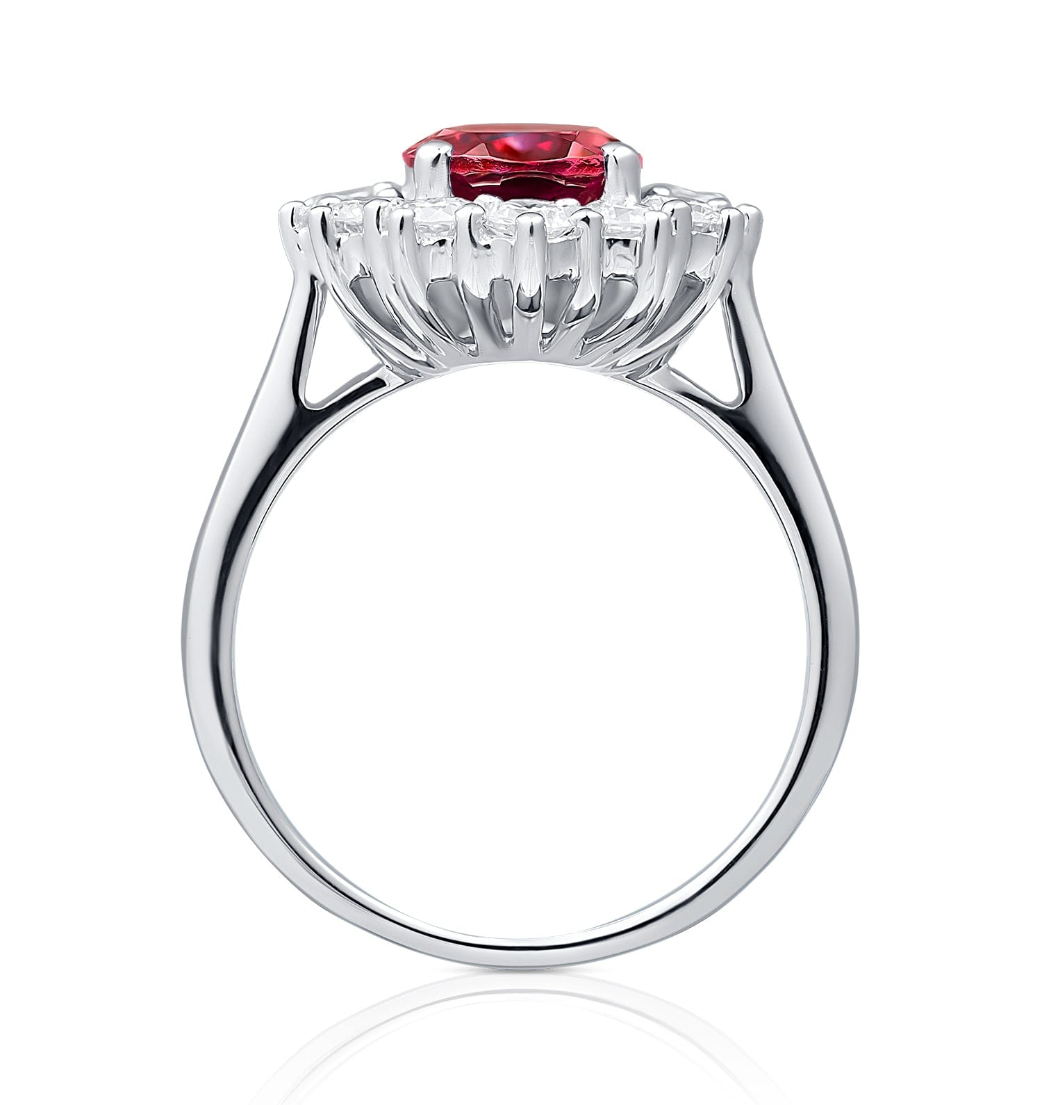 Diamond Lab Ruby 2.40ct and Lab Diamond 1.00ct Cluster Ring in 18K White Gold
