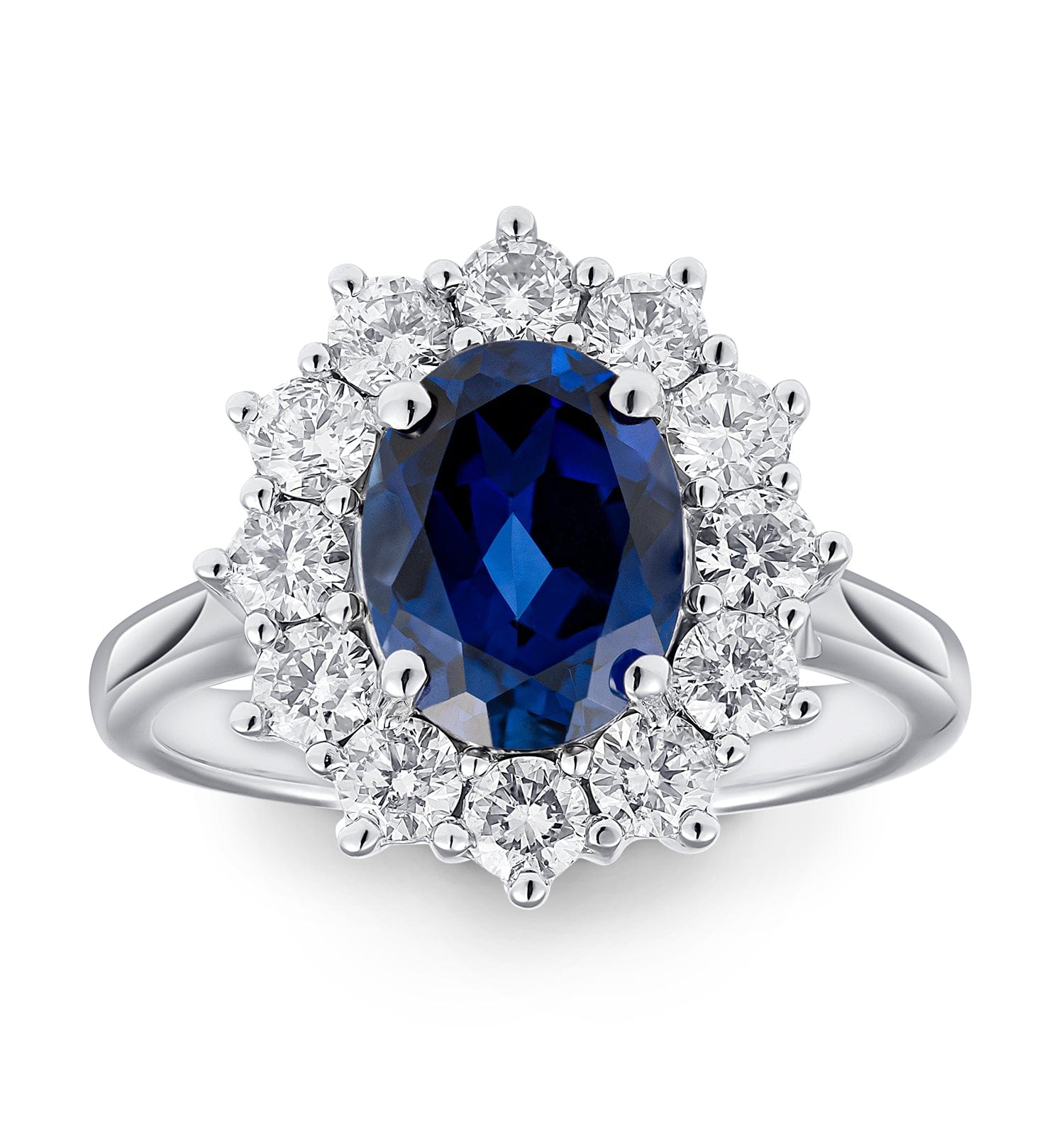 Diamond Lab Sapphire 2.3ct and Lab Diamond 1ct Cluster Ring in 18K White Gold