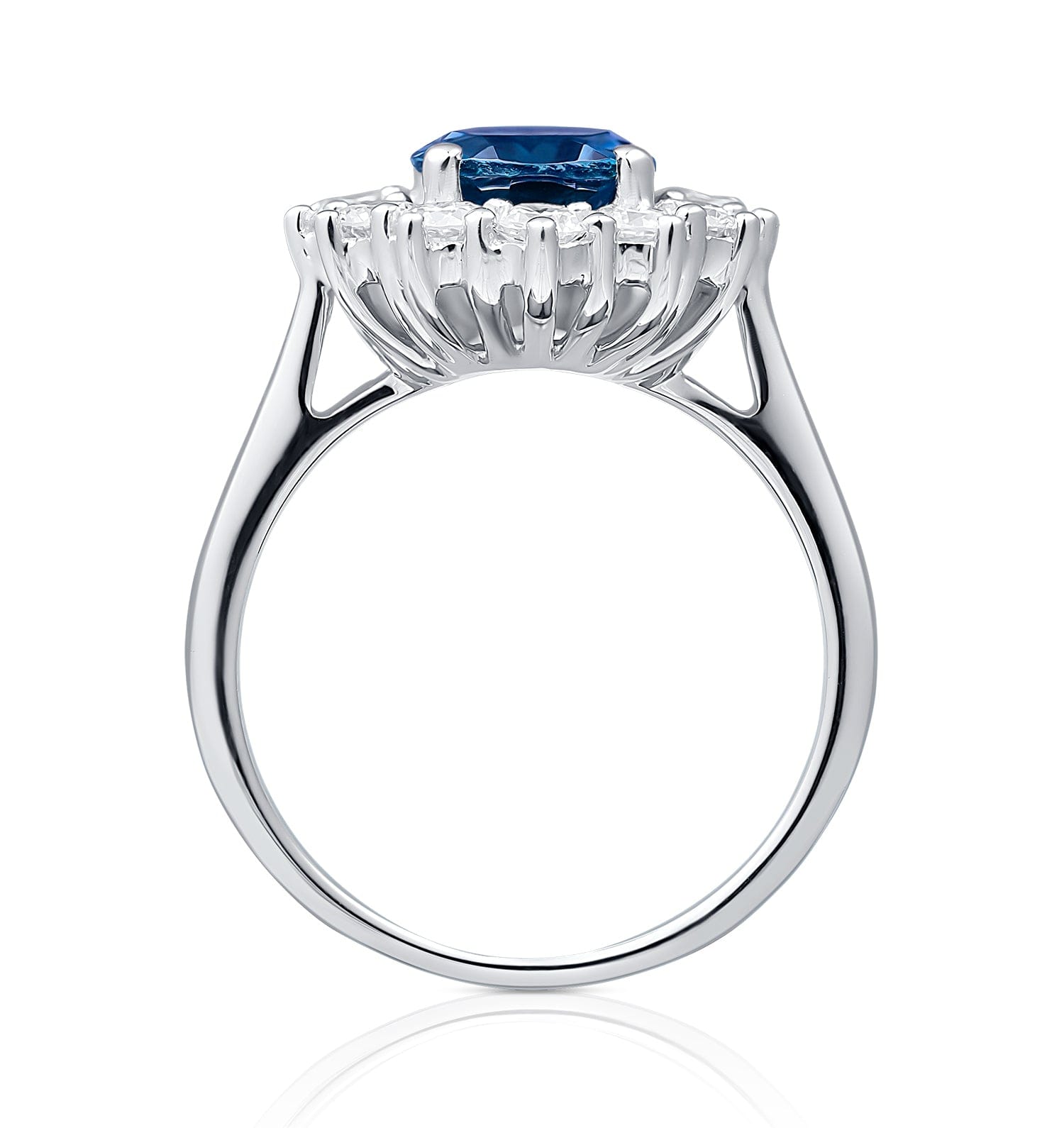 Diamond Lab Sapphire 2.3ct and Lab Diamond 1ct Cluster Ring in 18K White Gold