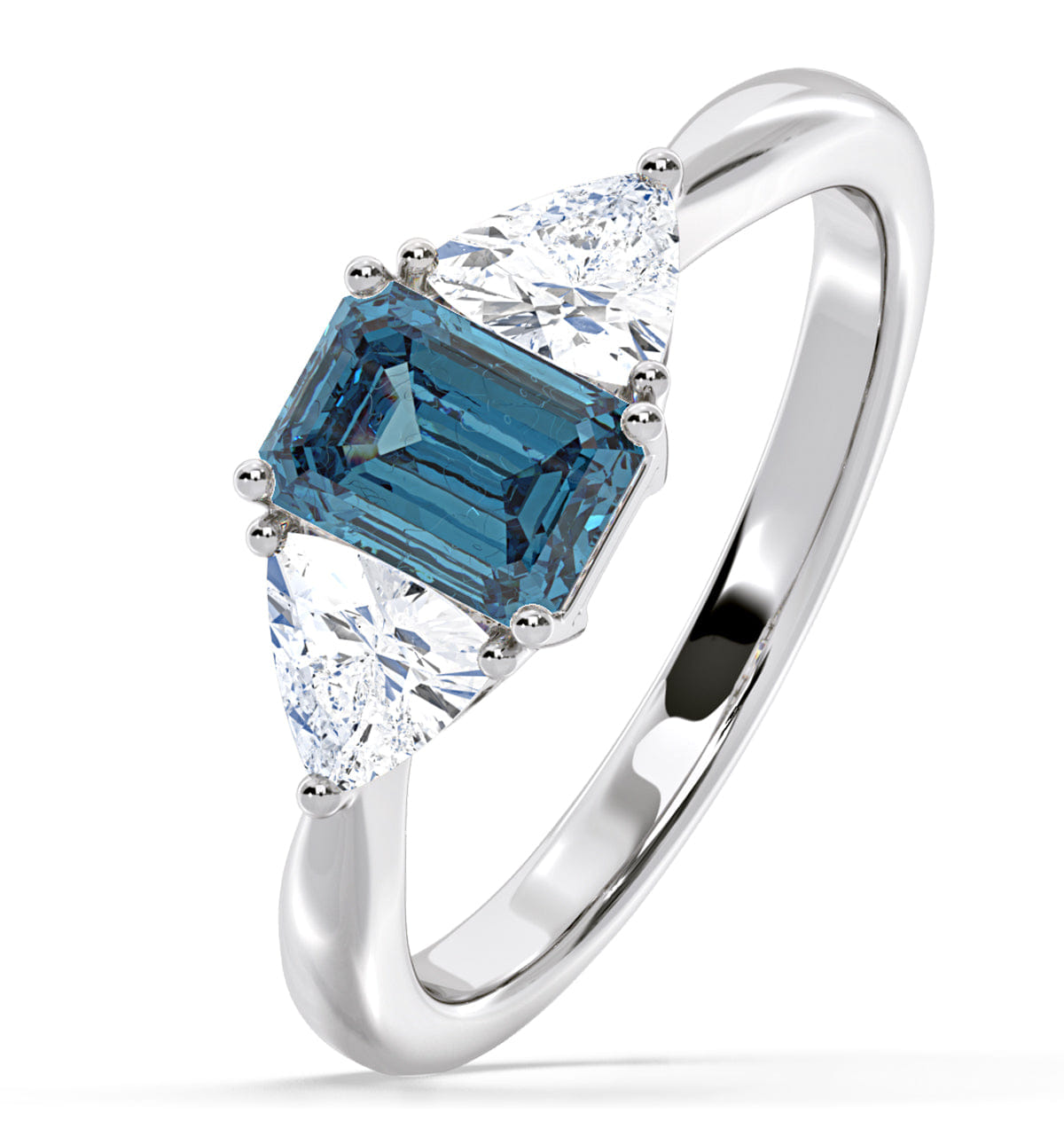 Diamond Aurora Blue Lab Diamond Emerald Cut and Trillion 1.70ct Ring in Platinum - Elara Collection