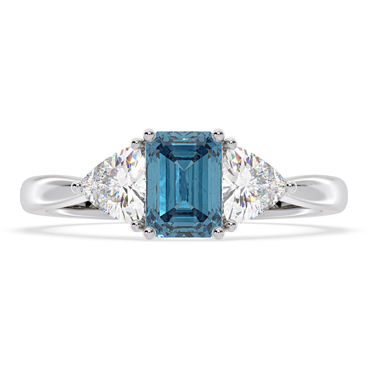 Diamond Aurora Blue Lab Diamond Emerald Cut and Trillion 1.70ct Ring in Platinum - Elara Collection