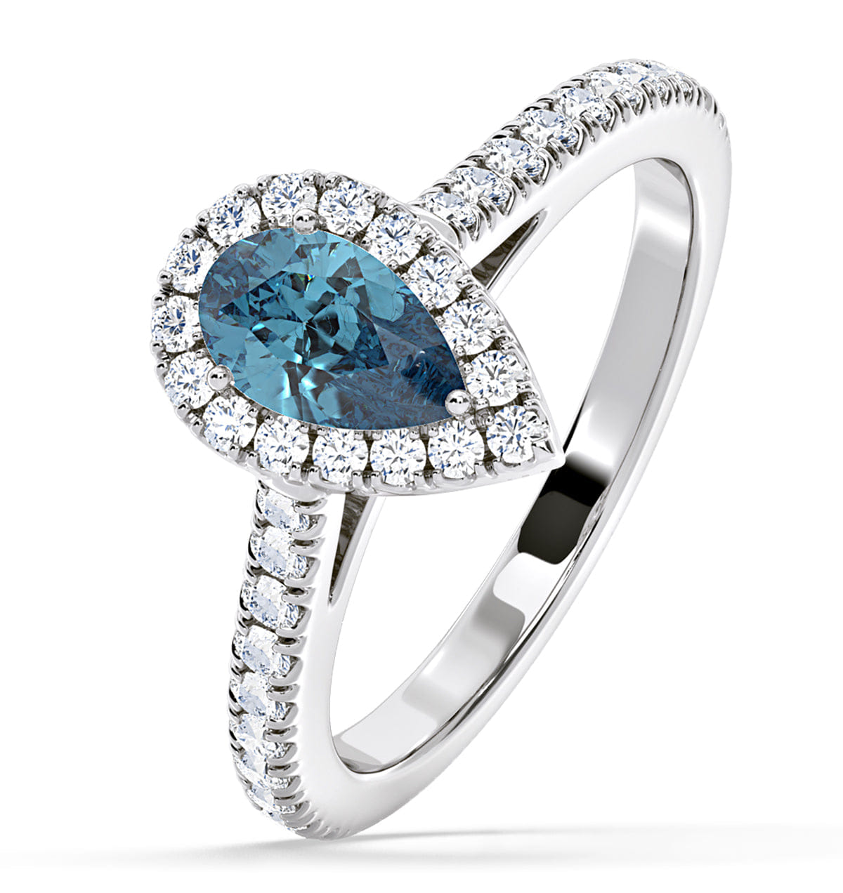 Diamond Diana Blue Lab Diamond Pear Halo Ring 1.00ct in Platinum - Elara Collection