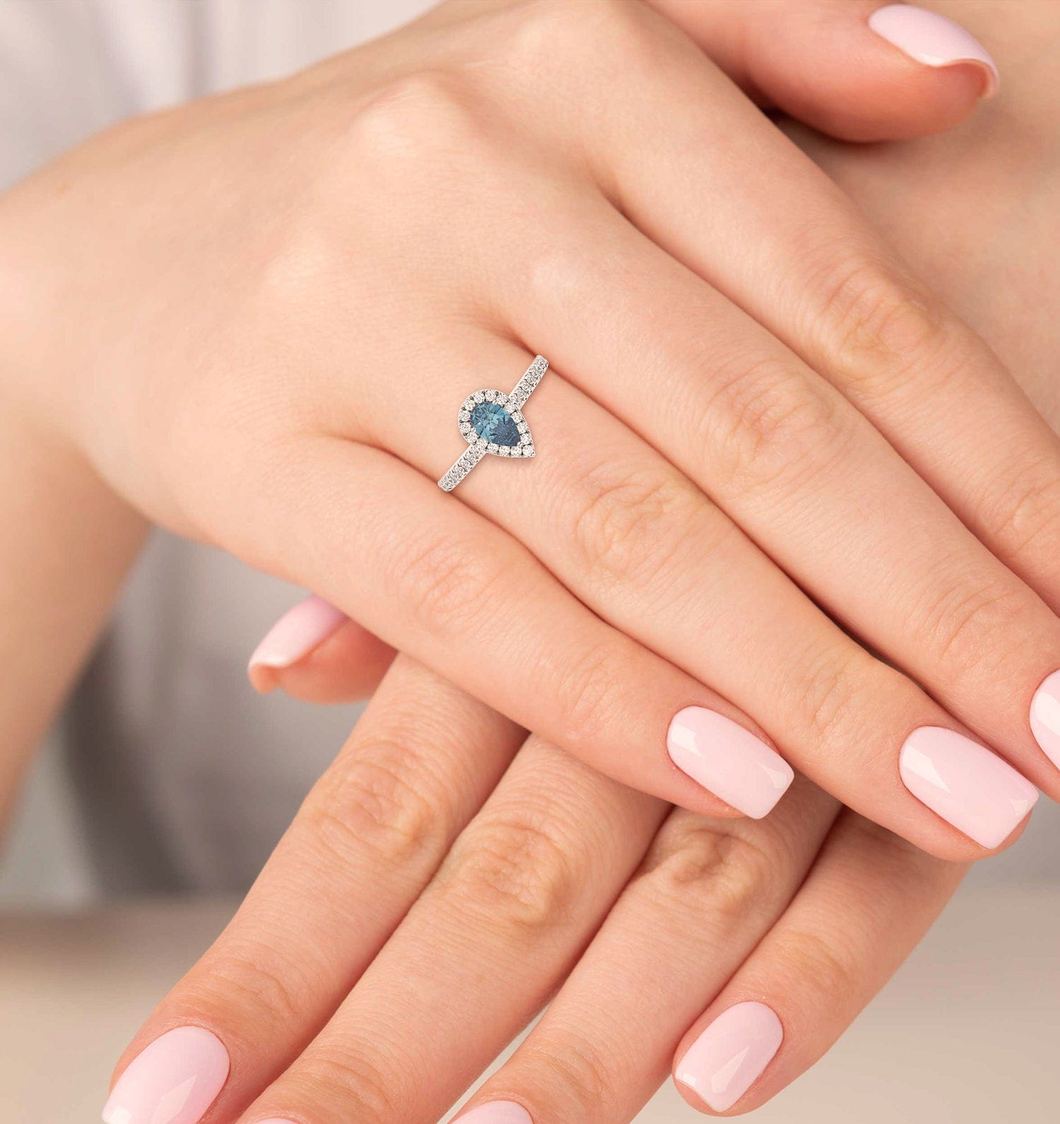 Diamond Diana Blue Lab Diamond Pear Halo Ring 1.00ct in Platinum - Elara Collection
