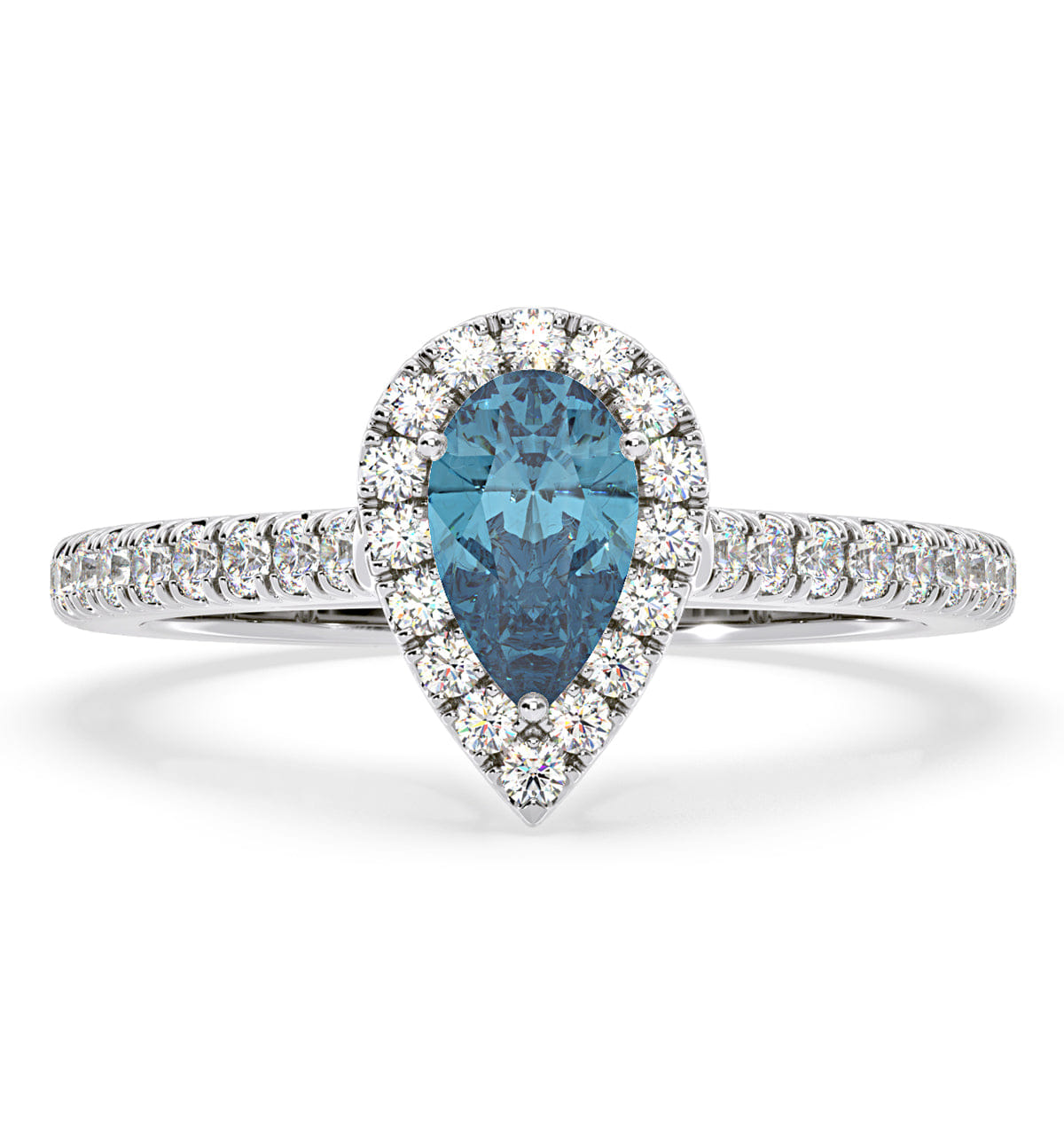 Diamond Diana Blue Lab Diamond Pear Halo Ring 1.00ct in Platinum - Elara Collection
