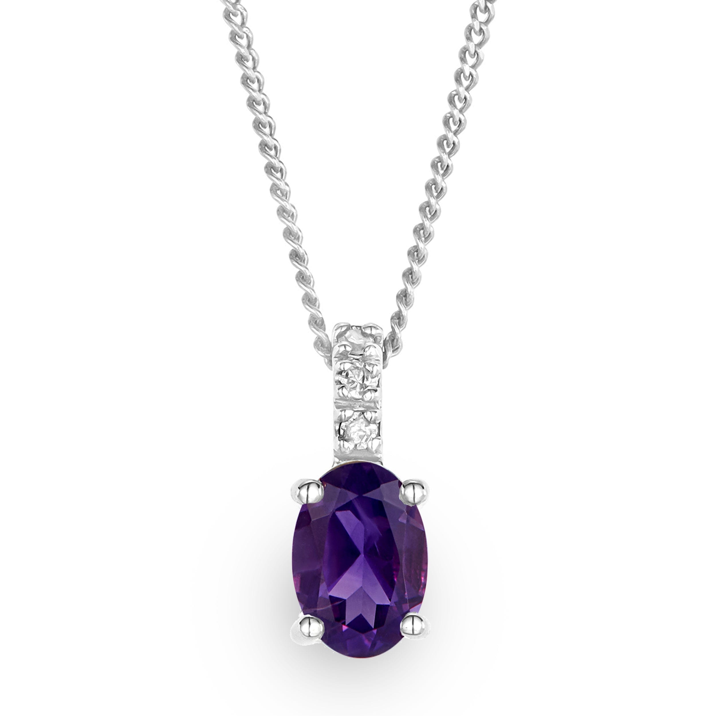 Diamond Amethyst 0.34CT And Diamond 9K White Gold Pendant Necklace
