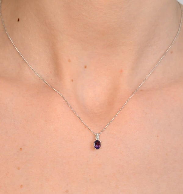 Diamond Amethyst 0.34CT And Diamond 9K White Gold Pendant Necklace