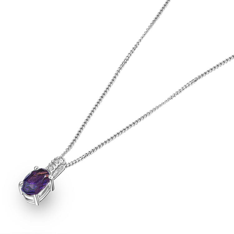 Diamond Amethyst 0.34CT And Diamond 9K White Gold Pendant Necklace