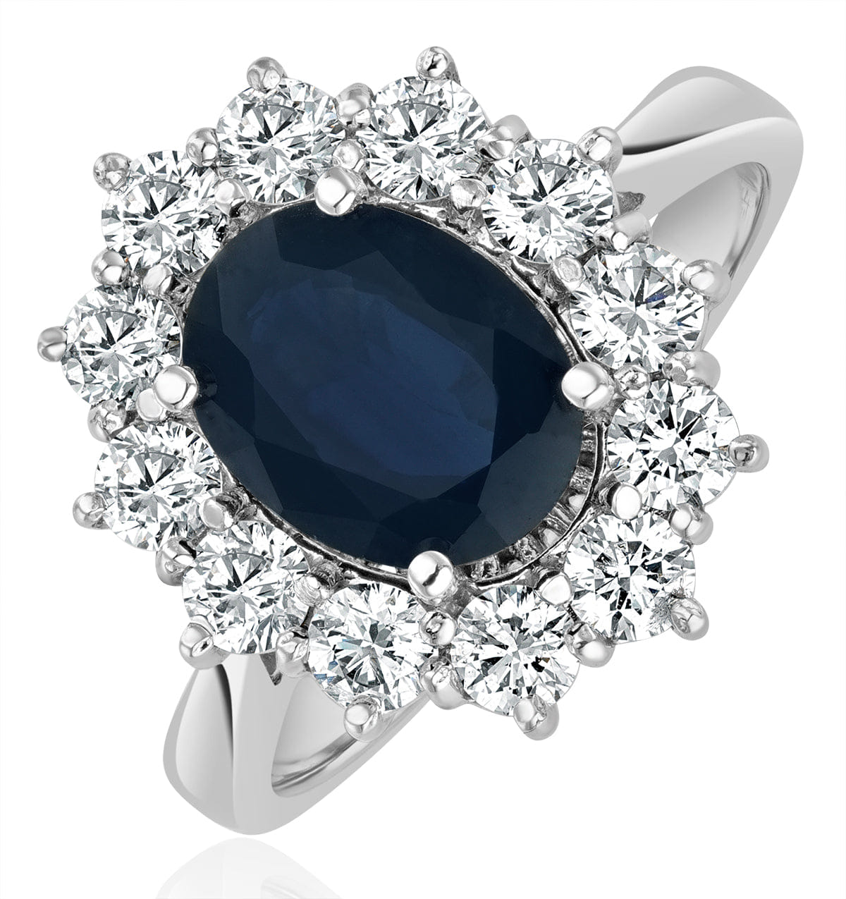 Diamond Sapphire 2.3ct And Lab Diamond 1ct Cluster Ring in Platinum