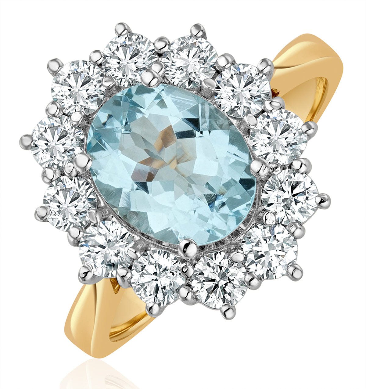 Diamond Aquamarine 1.7ct and Lab Diamond 1.00ct Cluster Ring in 18K Gold