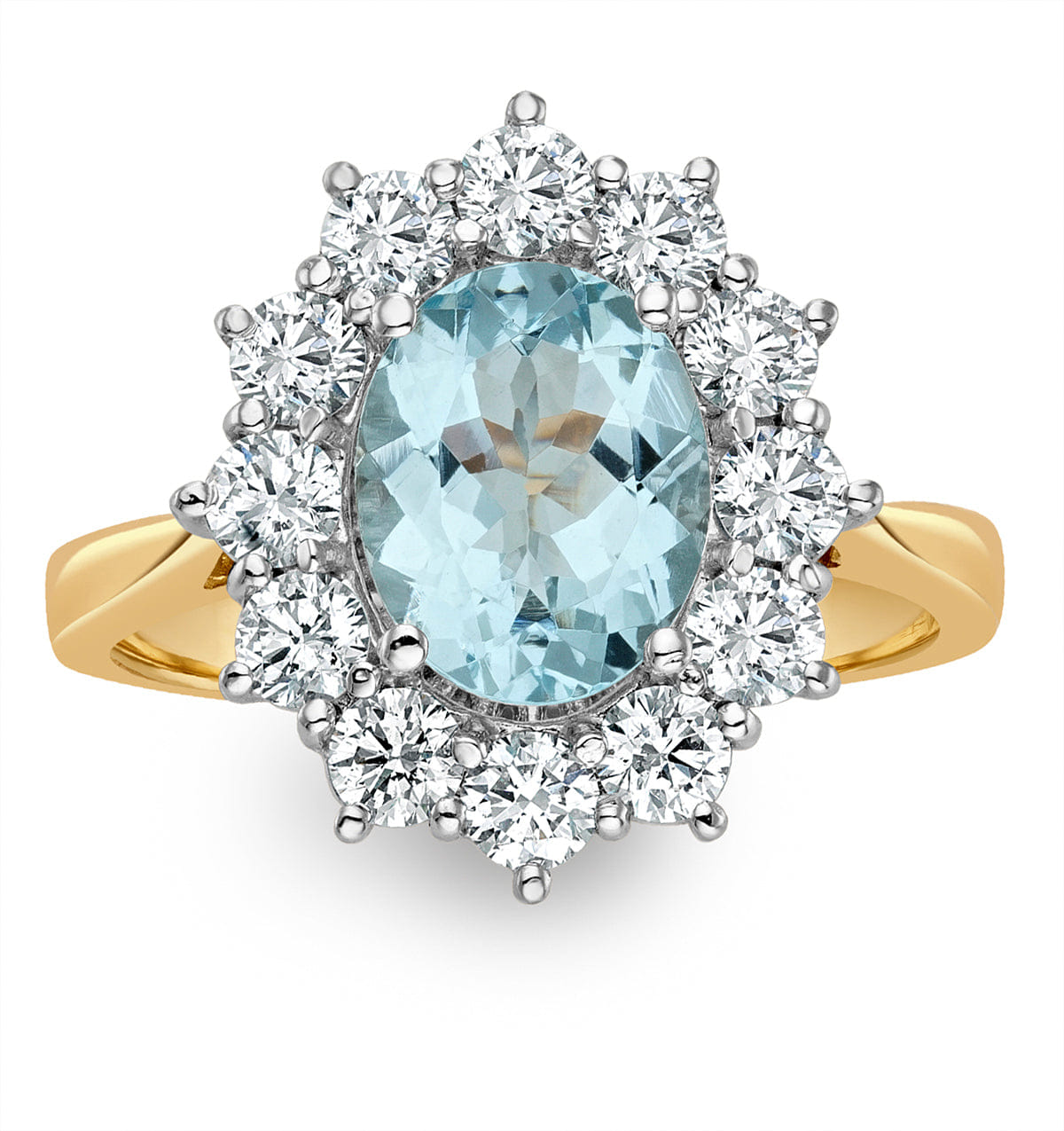 Diamond Aquamarine 1.7ct and Lab Diamond 1.00ct Cluster Ring in 18K Gold