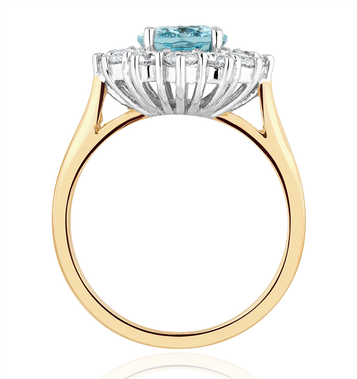 Diamond Aquamarine 1.7ct and Lab Diamond 1.00ct Cluster Ring in 18K Gold