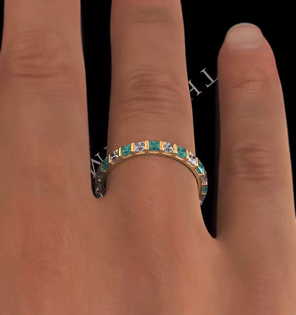 Diamond Olivia 18K Gold Emerald 1.20ct and G/VS 1CT Diamond Eternity Ring