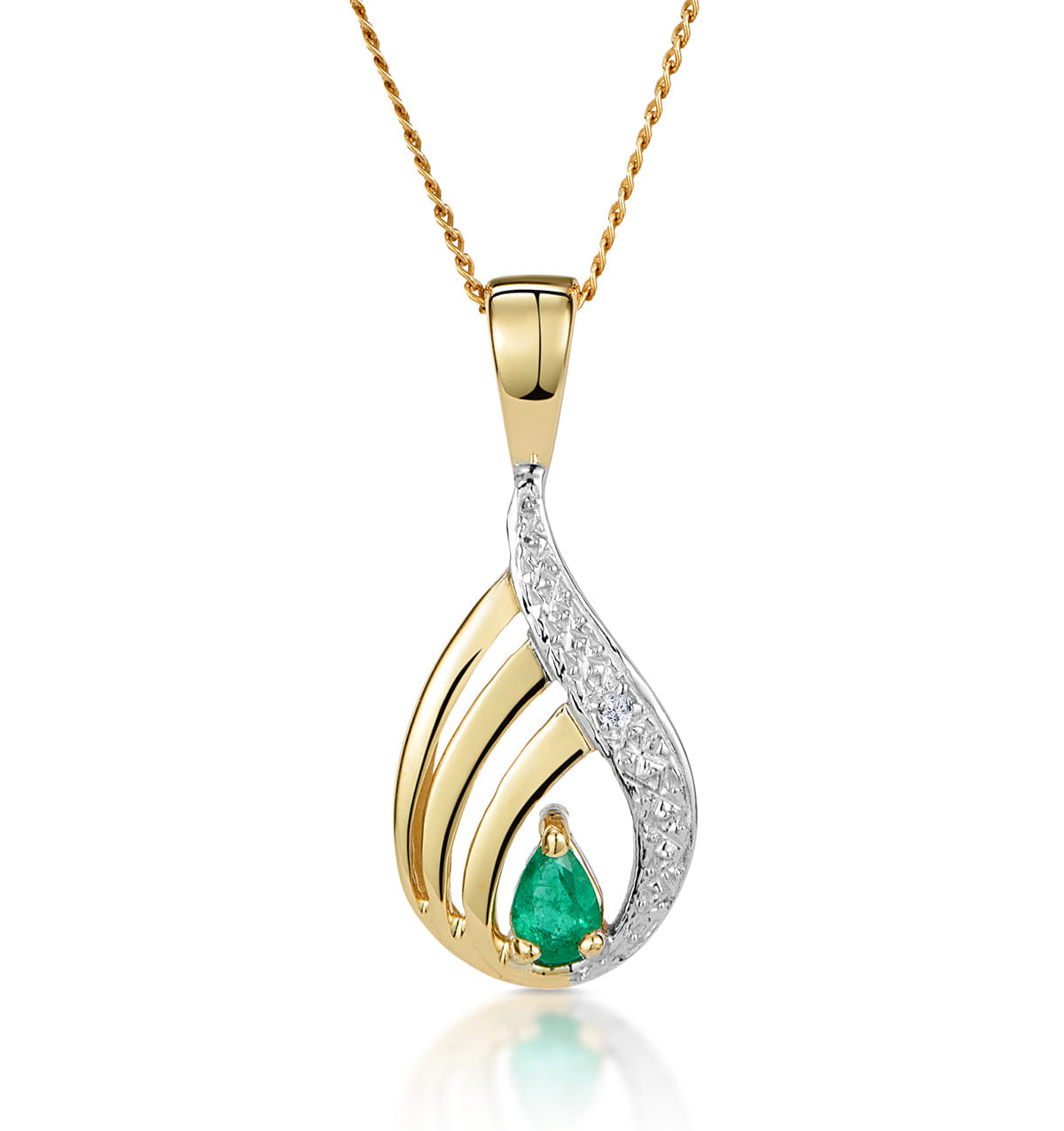 Diamond Emerald 4 x 3 mm And Diamond 9K Yellow Gold Pendant Necklace