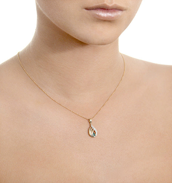 Diamond Emerald 4 x 3 mm And Diamond 9K Yellow Gold Pendant Necklace