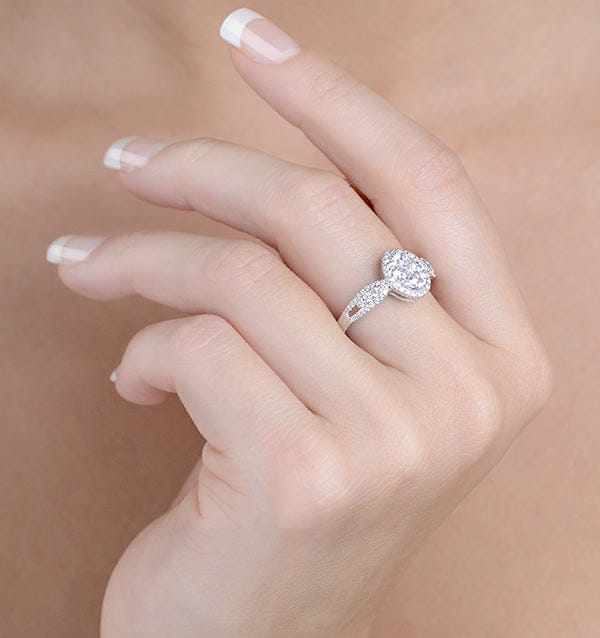 WHITE* Halo Engagement Ring Galileo 1.08ct H/SI Diamonds in 18KW White Gold